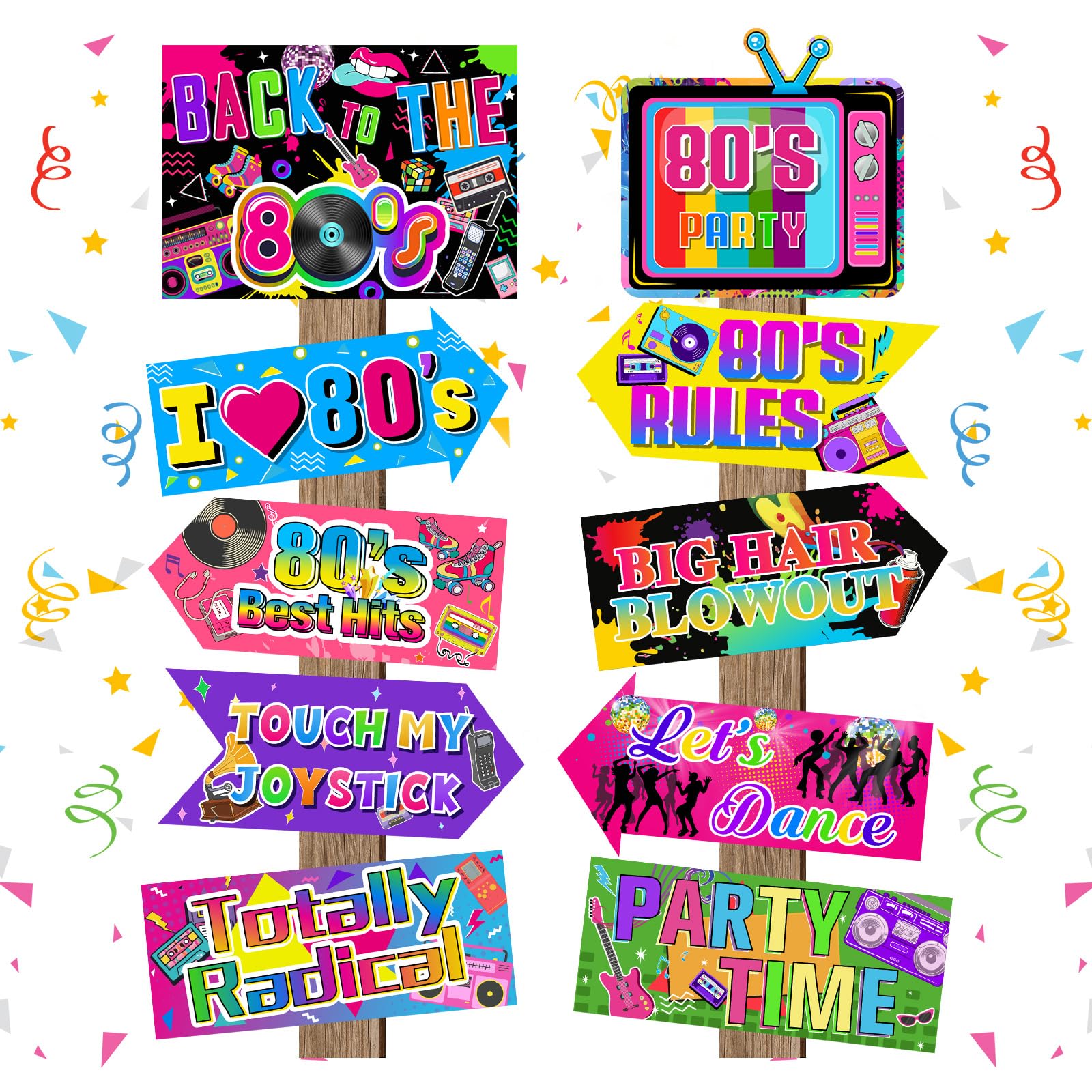 Hooqict 20 Pieces 80s Party Decorations Back to The 80s Neon Retro Sign for Adults Disco Hip Hop 1980s Theme Throwback Birthday 
