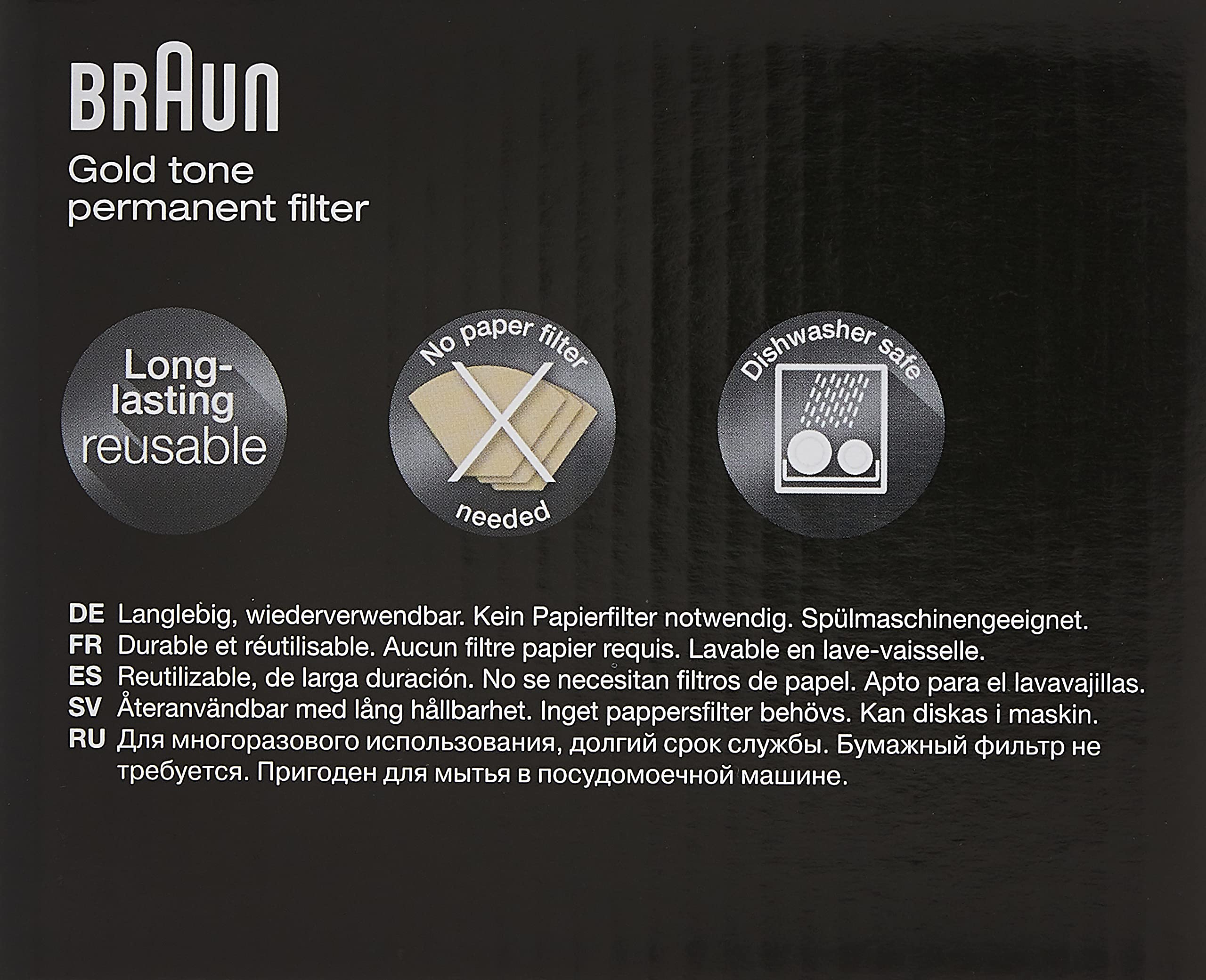 Braun Gold Tone Permanent Coffee Filter, Reusable #4 Cone Shaped, No Paper Filter Needed, Fits Coffee Makers Series 7 & Series 9