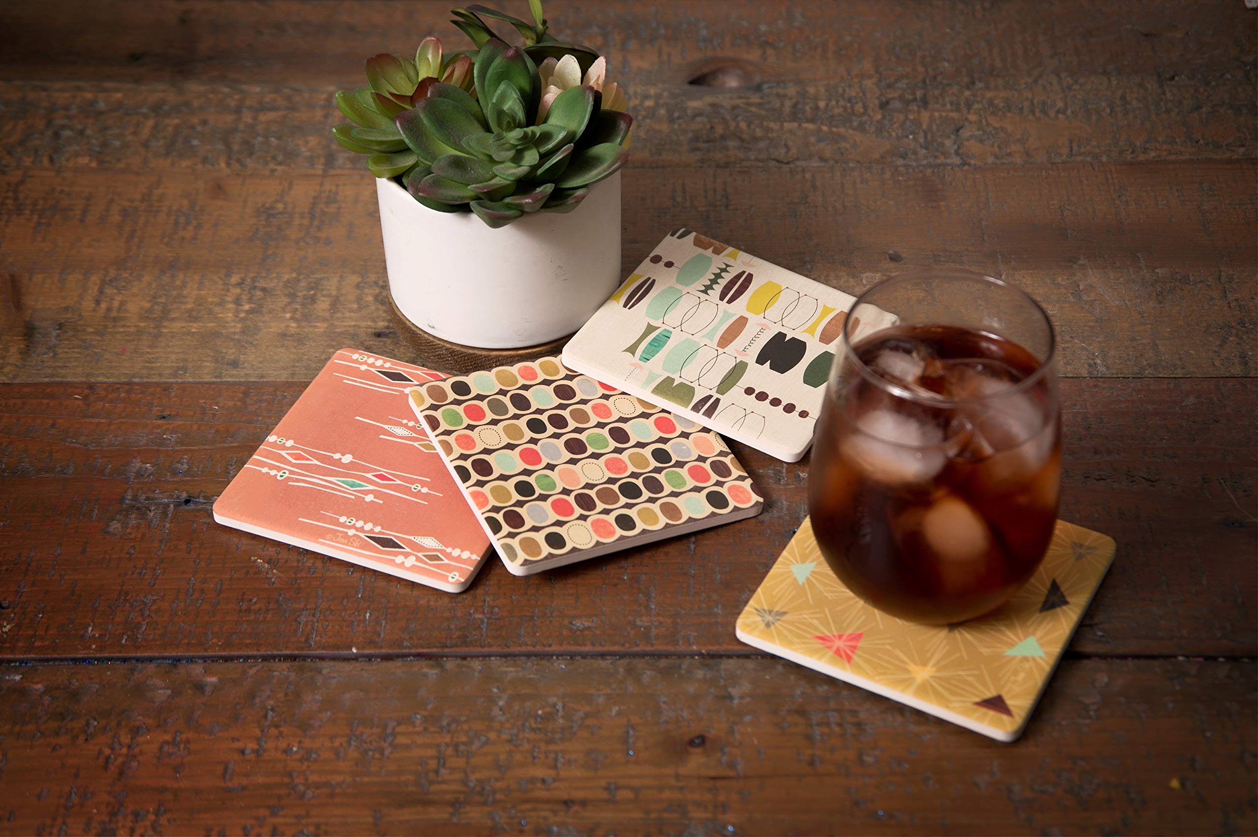 CoasterStone Absorbent Coasters  4-1/4-Inch  ''Retro Modern''  Set of 4