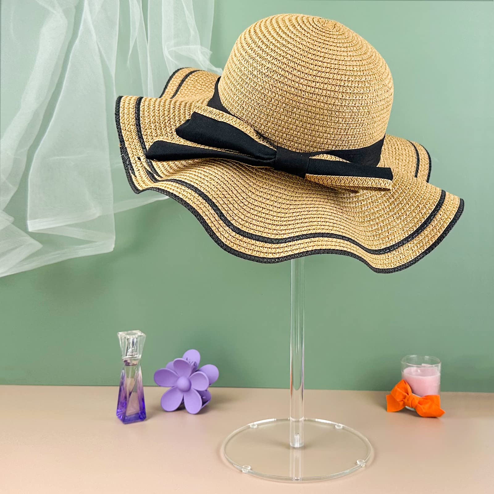 Rssciiiul Acrylic Hat Stand And Wig Display Rack, 2Pcs 17'' Clear Hat Stands For Display, Adjustable Height Hat Holder, Round Ba