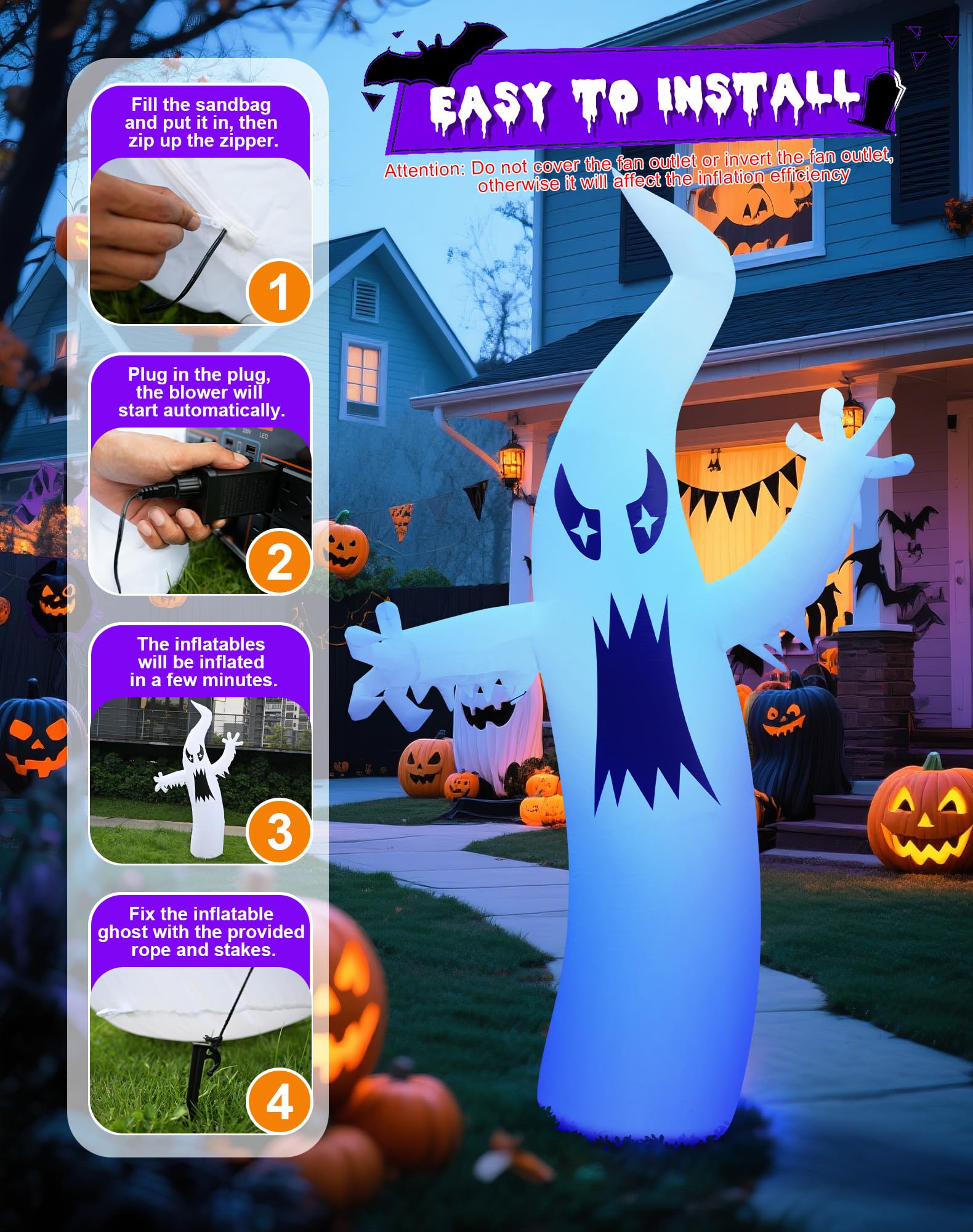 LZLXXLZL 8.7FT Halloween Inflatable Ghost Outdoor Decoration, Scary Yard Decor with LED Light, Built-in Blower & Stakes for Holi