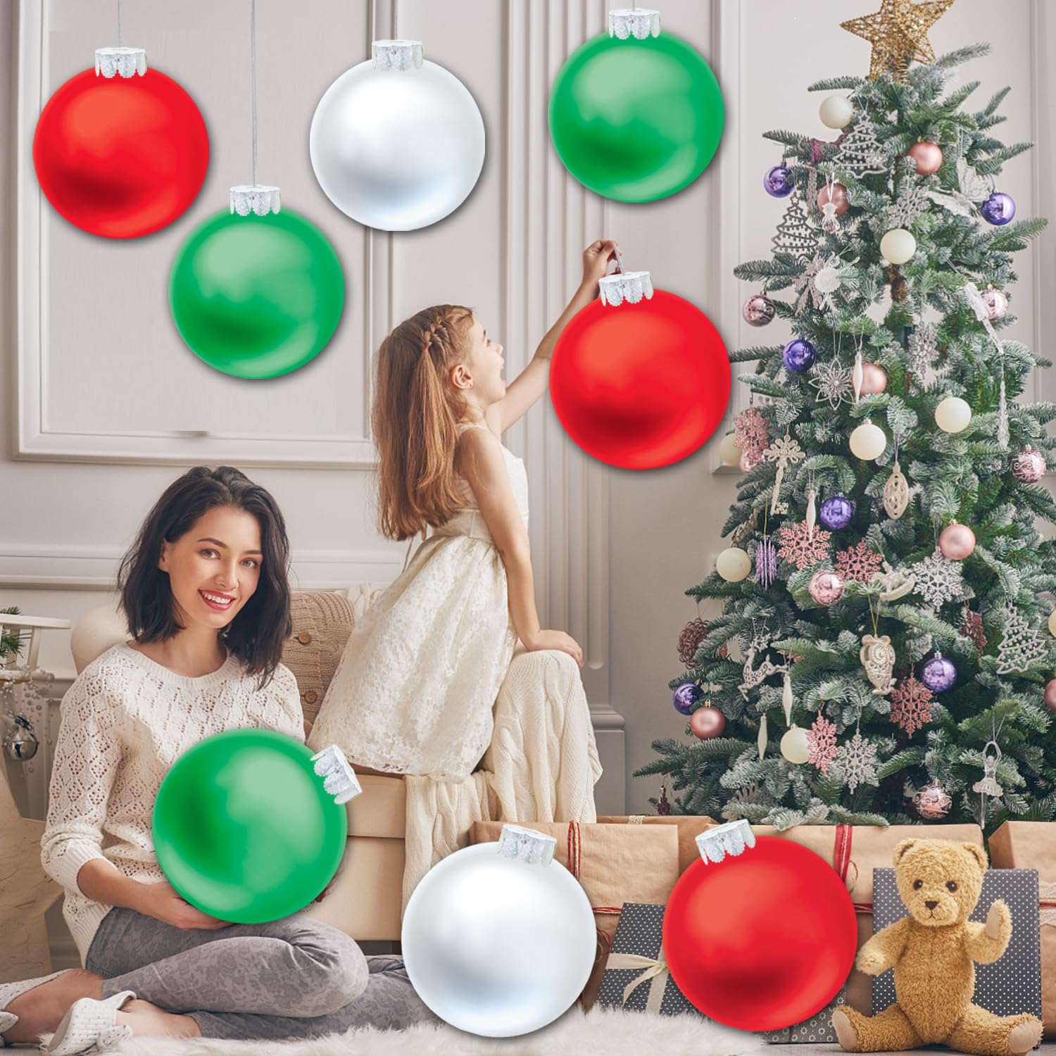 YHFUISK 9 PCS Outdoor Christmas Decorations,11 Inch Large Inflatable Christmas Balls,Christmas Ornaments Decor for Front Door Ya