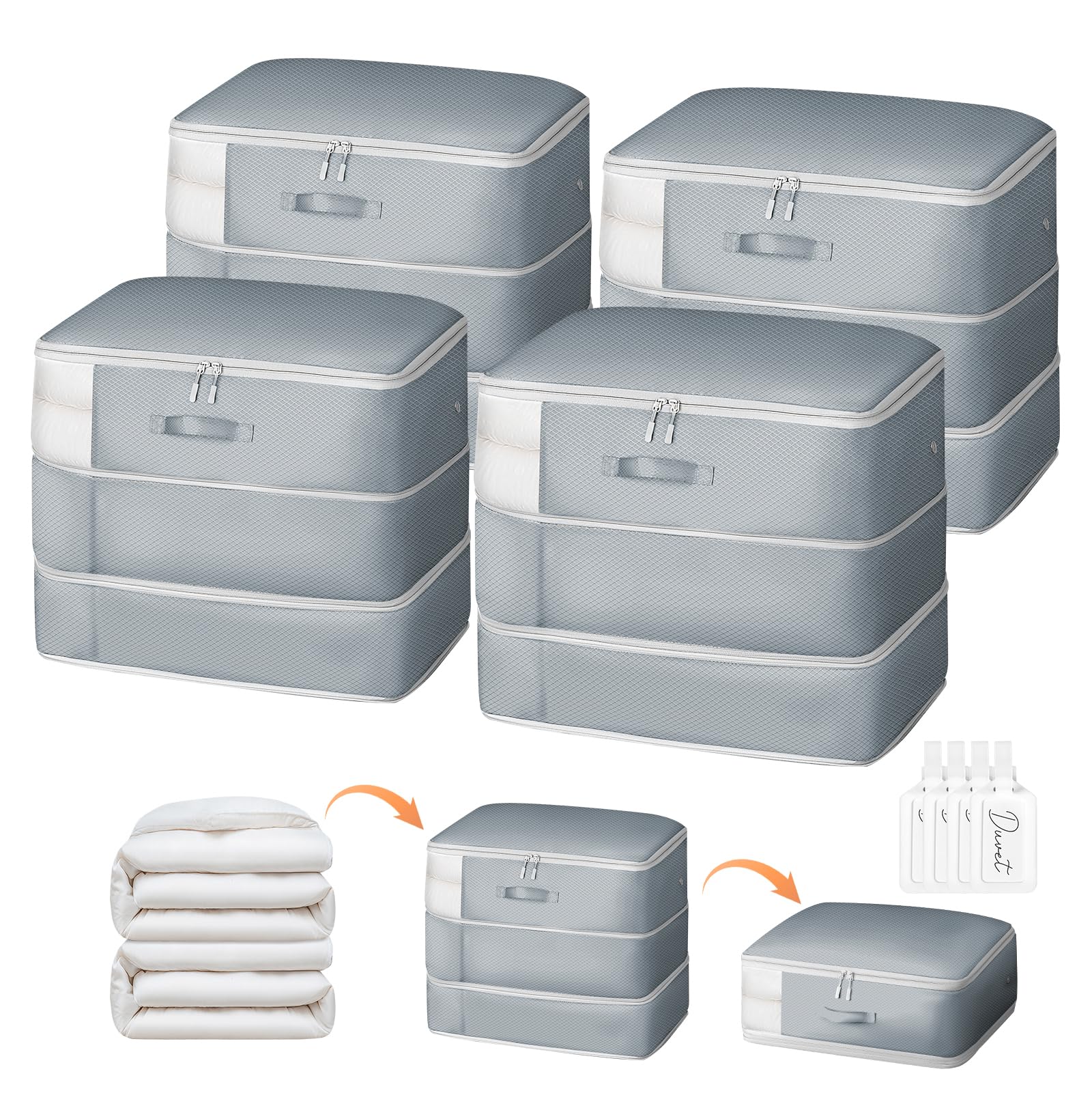 Dimj Comforter Storage Bag - 110L Ultra Space Saving Self Compression Organize For Duvet, Pillow, Bedding, Blanket Storage Organ