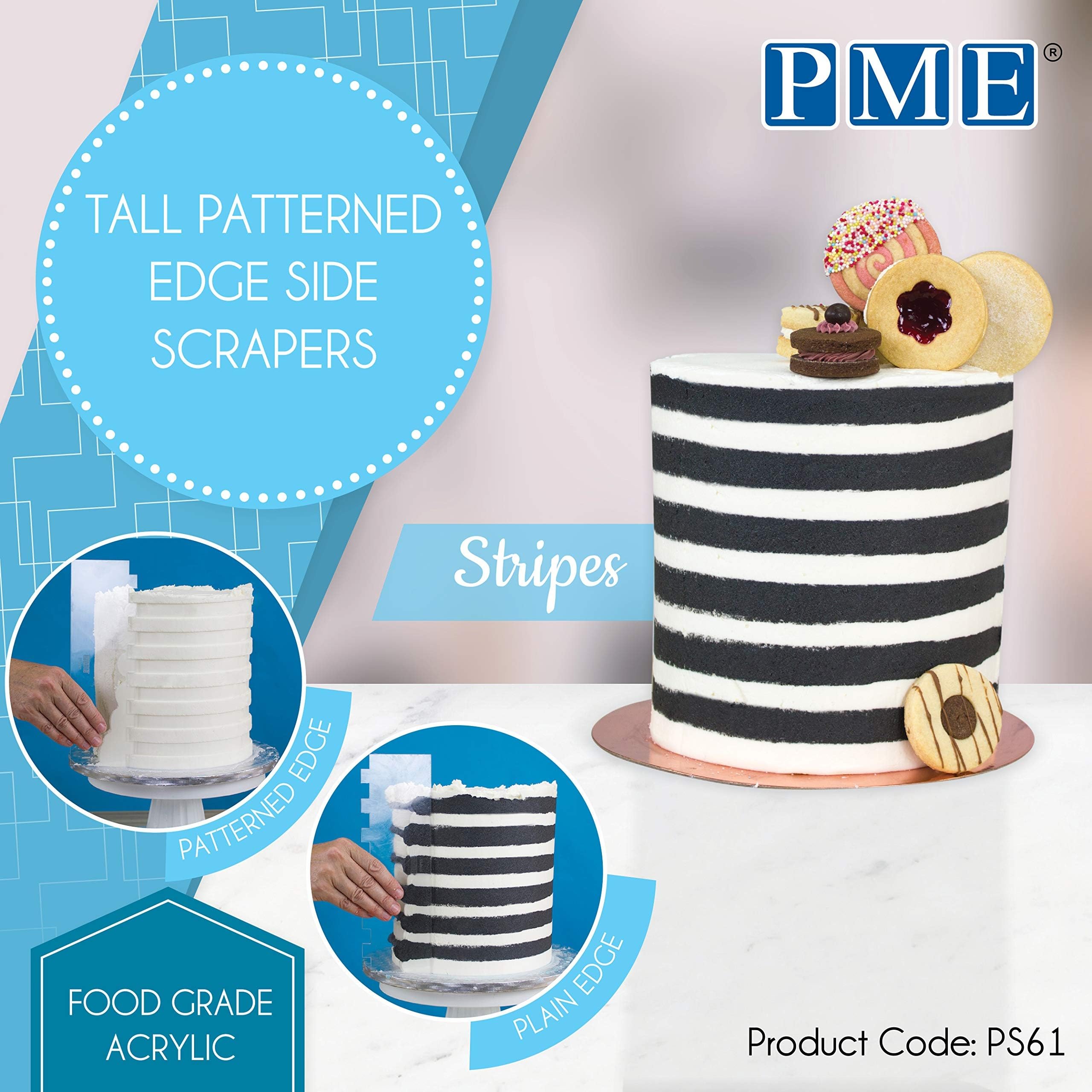 Pme Tall Patterned Edge Side Scraper For Cake Decorating-Stripes Acrylic 10, Transparent