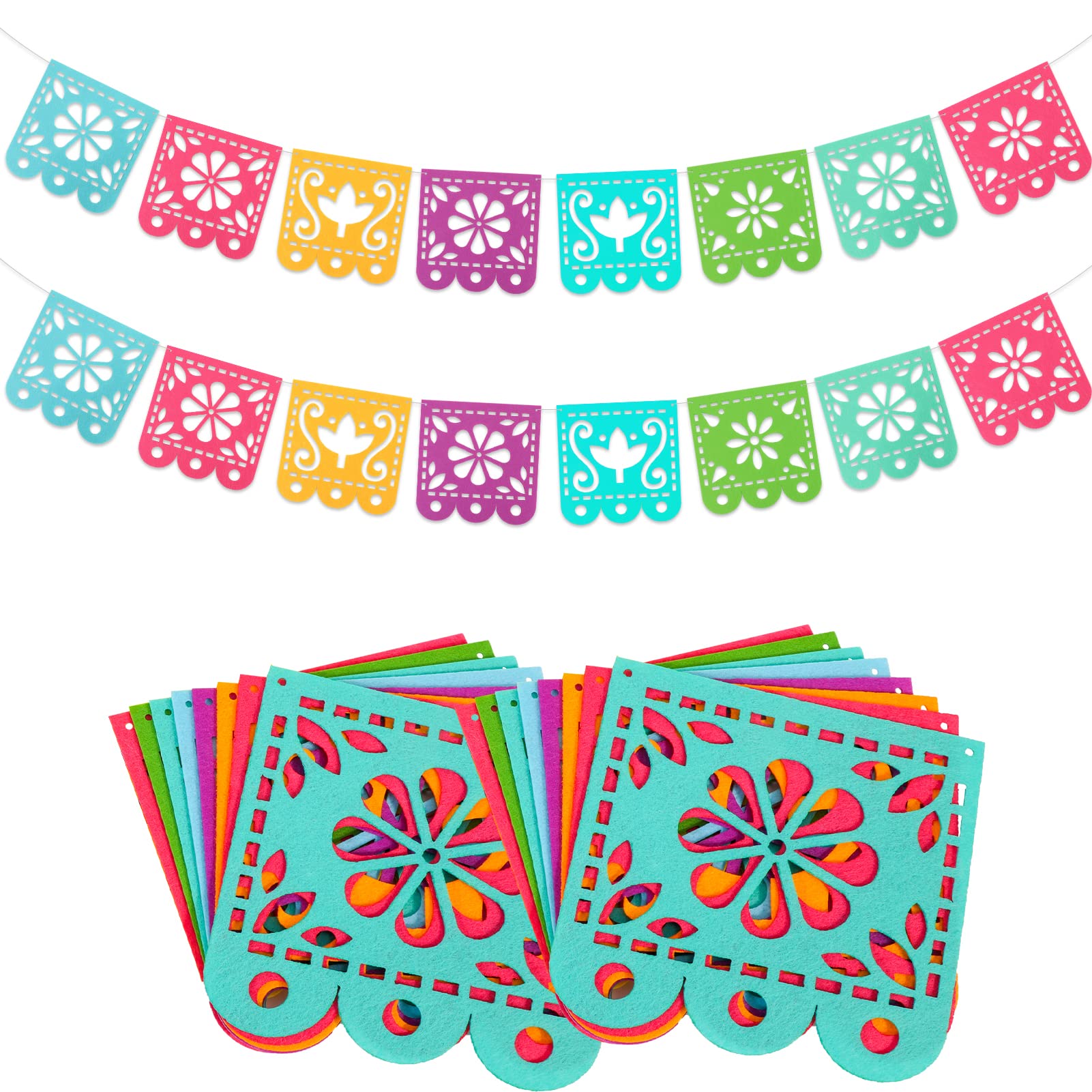 Qpout 2 Mexican Fiesta Party Decorations Banners, Felt Cinco De Mayo Decorations Banner, Day Of The Dead Decor Papel Picado Bann