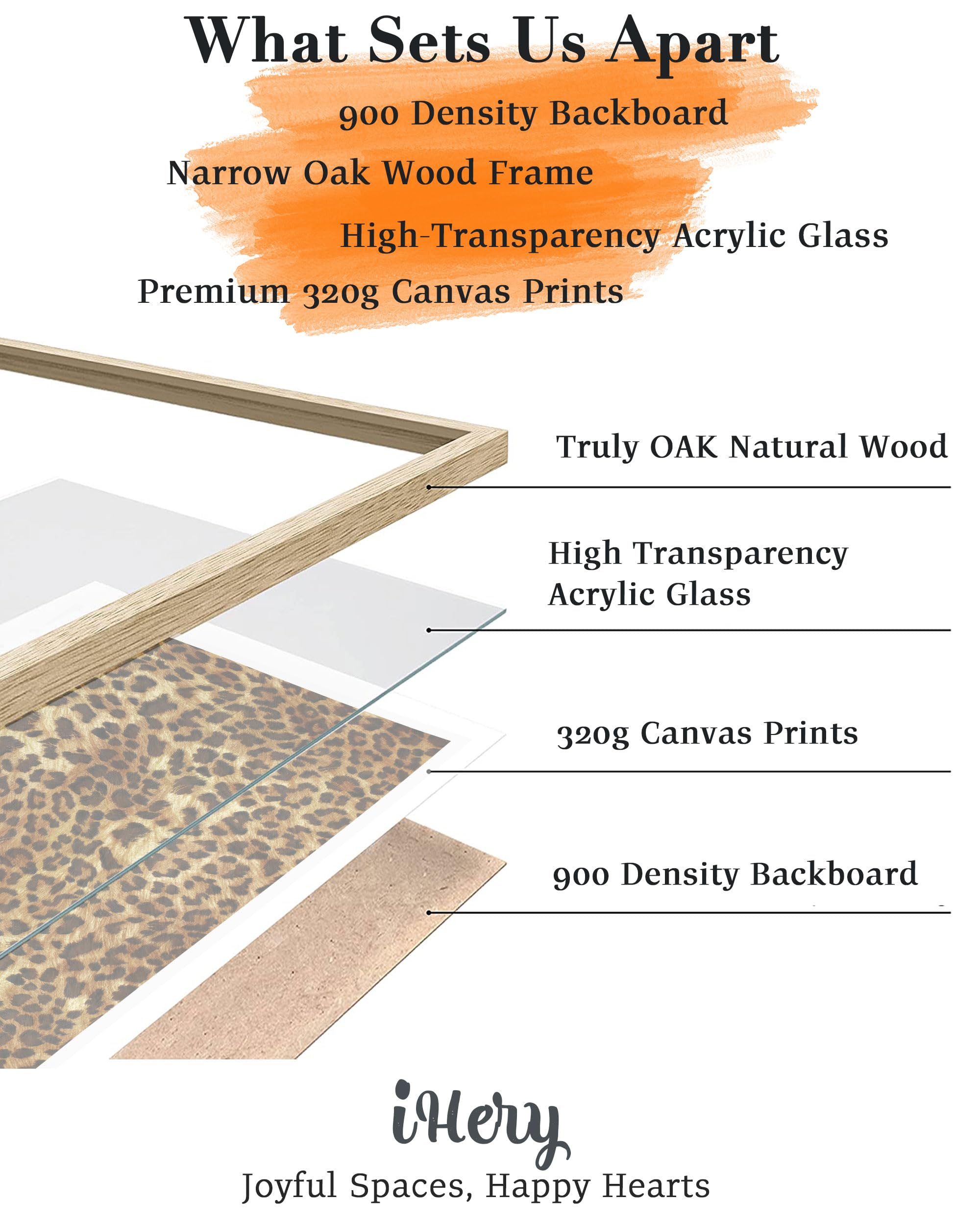 Ihery Natural Oak Wood Leopard Definition Framed Wall Art, 12X16 In Above Bed Bedroom Canvas Wall Decor, Trendy Gold Rosettes Ab