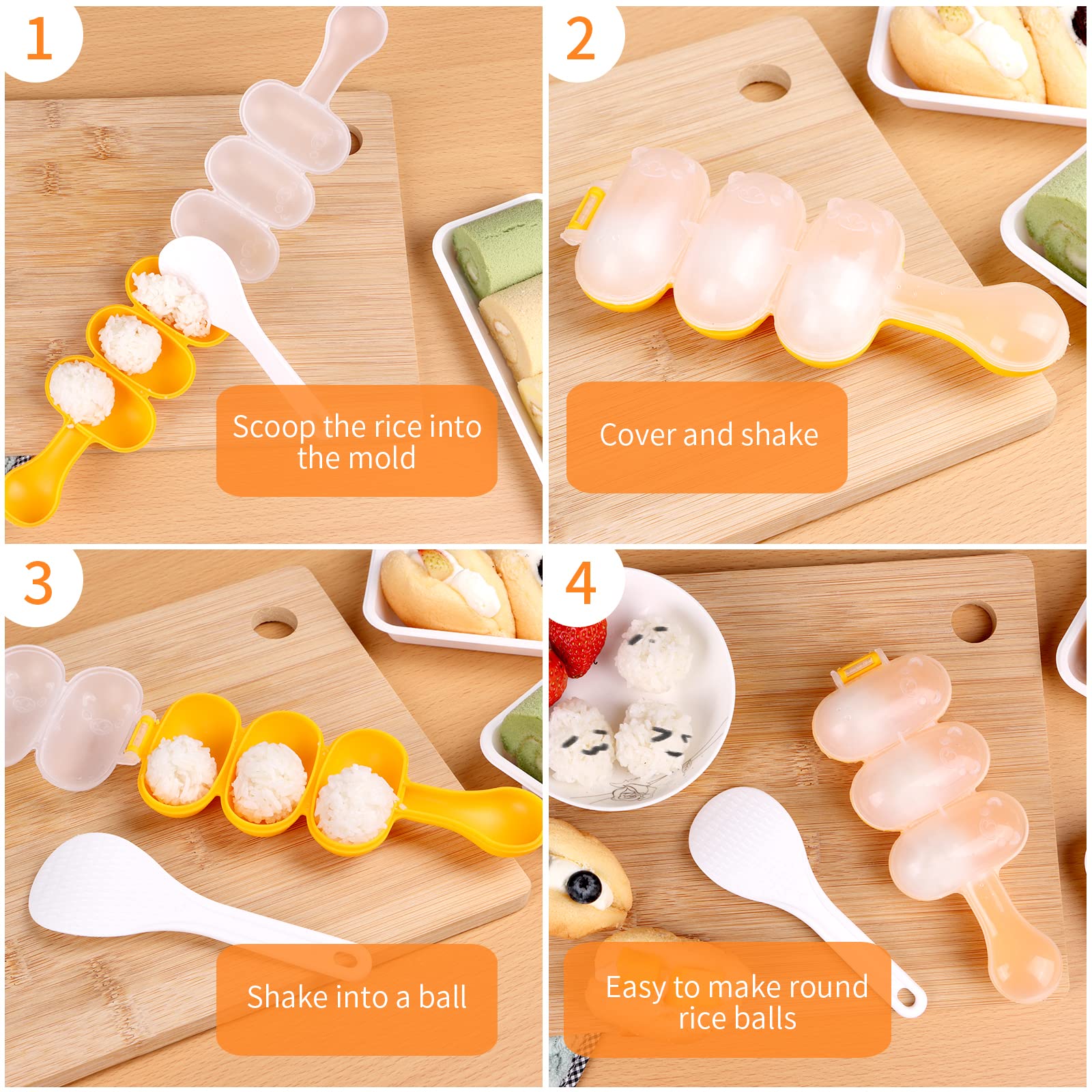 2Pcs-Rice Ball Shaker,Rice Ball Molds, Diy Ball Shaped Kitchen Tools Shakers Food Decor For Kids Diy Lunch Maker Mould With A Mi