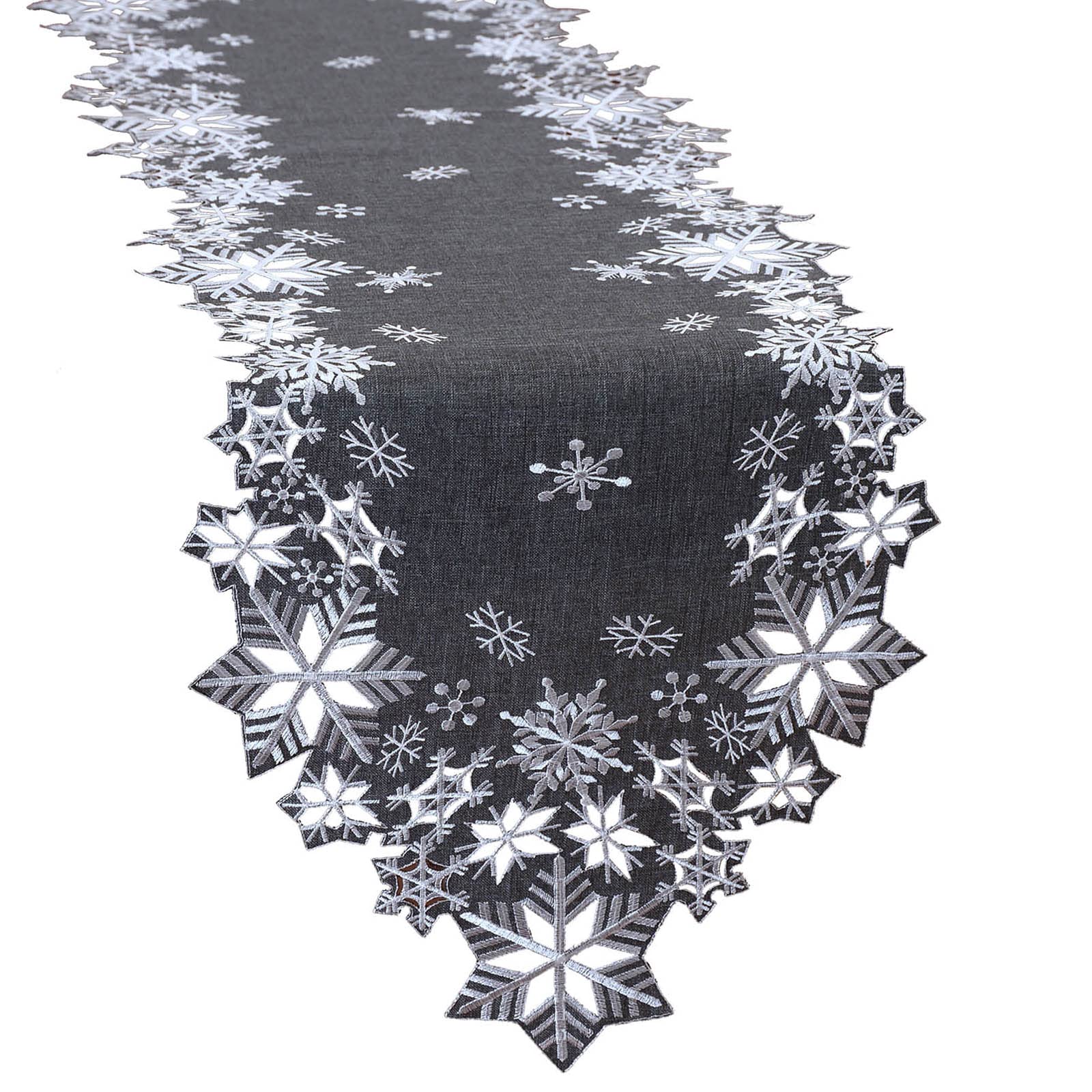 Simhomsen Embroidered Snowflakes Table Runners For Christmas Holiday And Winter (Gray, 14