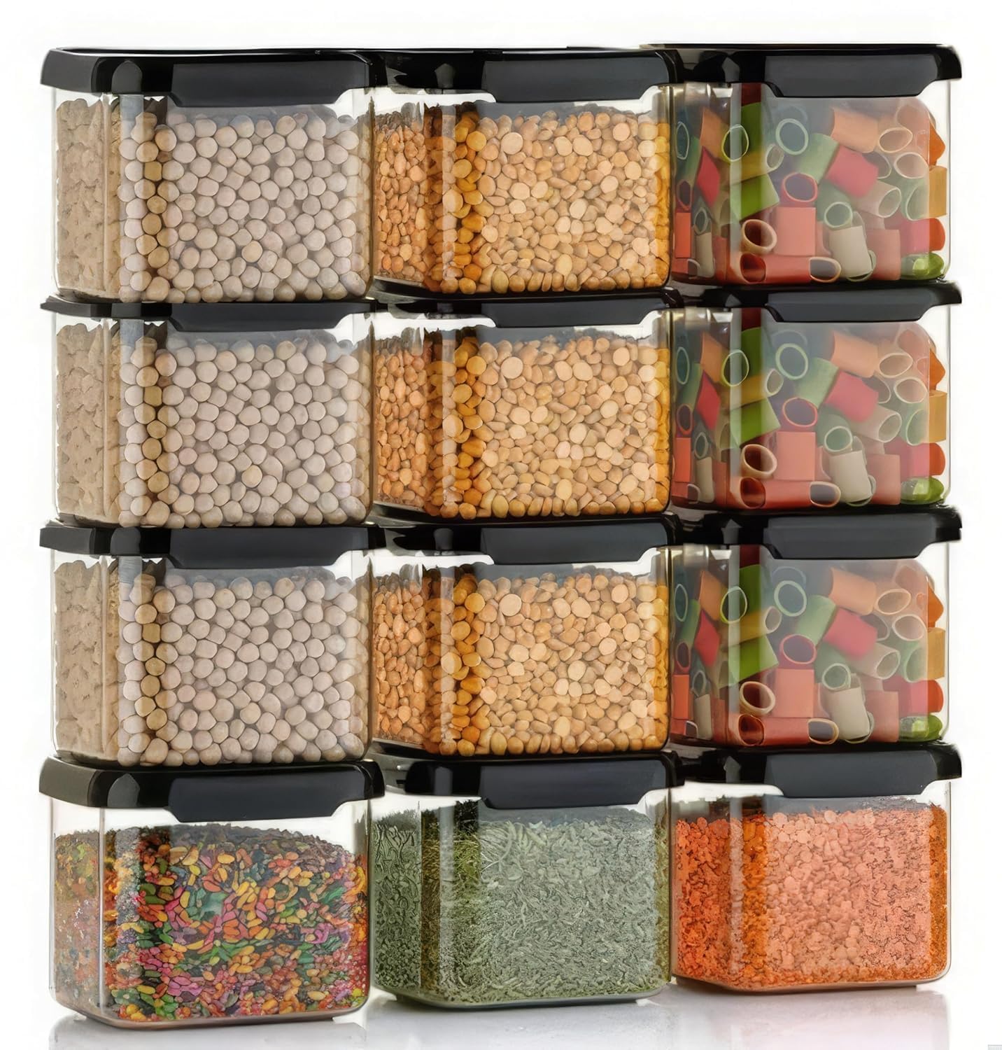 Axionus Kitchen Storage Containers Set With Airtight Lids Stackable Plastic Food Storage Boxes For Grains Pulses Pasta Snacks Mo