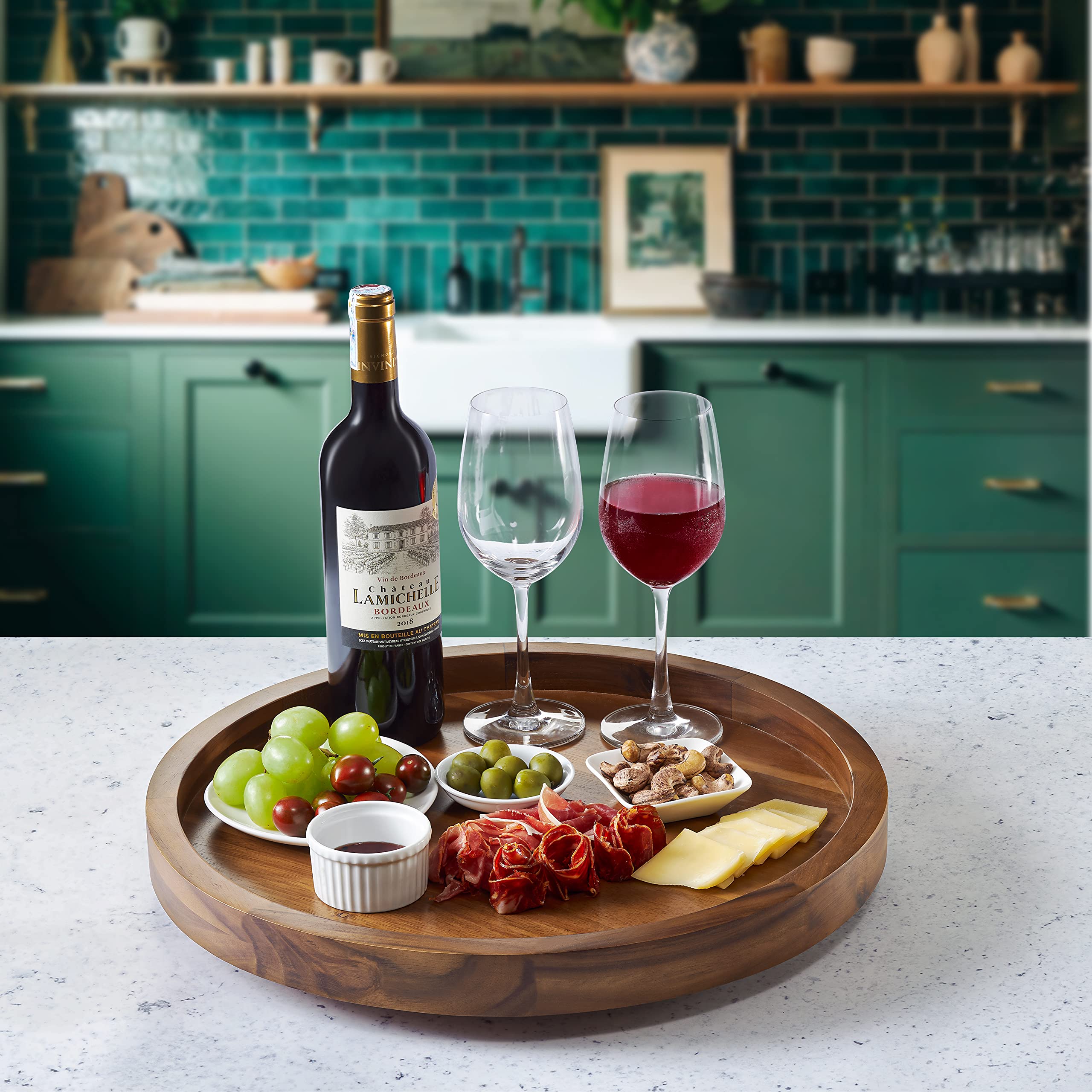 Tidita 18'' Acacia Lazy Susan Turntable For Table - Wooden Charcuterie Boards Cheese Board - Extra Large Lazy Susan Organizer -