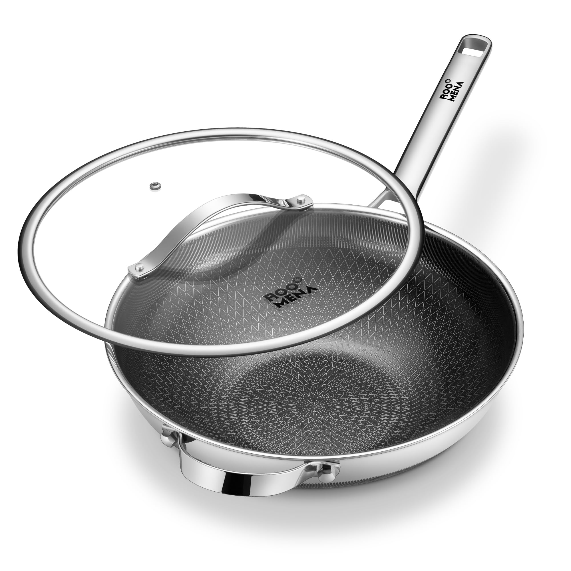 Wok Pan With Lid, Hybrid Ceramic 13 Inch Tri-Ply Stainless Steel Woks & Stir-Fry Pans Nonstick, Non-Toxic, Pfas/Pfoa/Ptfe Free, 