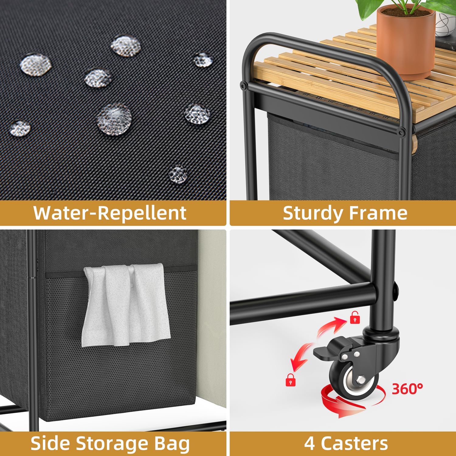 Laundry Hampers 2 Section, Laundry Sorter With Removable Shelf And Pull-Out Bags, Clothes Hampers With Wheels Rolling Cart Baske