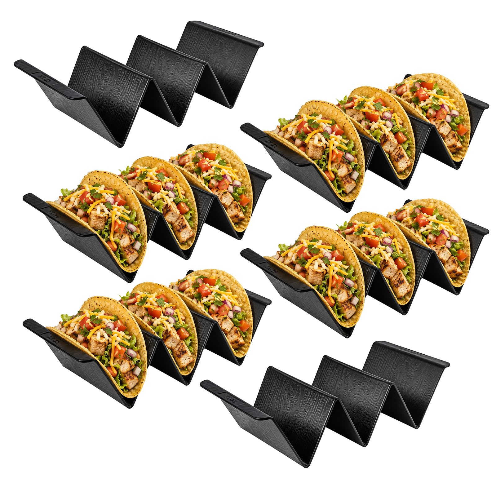 6 Pcs Taco Holder Stands, Stylish Taco Shell Holders for 3 Tacos, Black Large Tray Plates Plastics Holder for Baking, Dishwasher