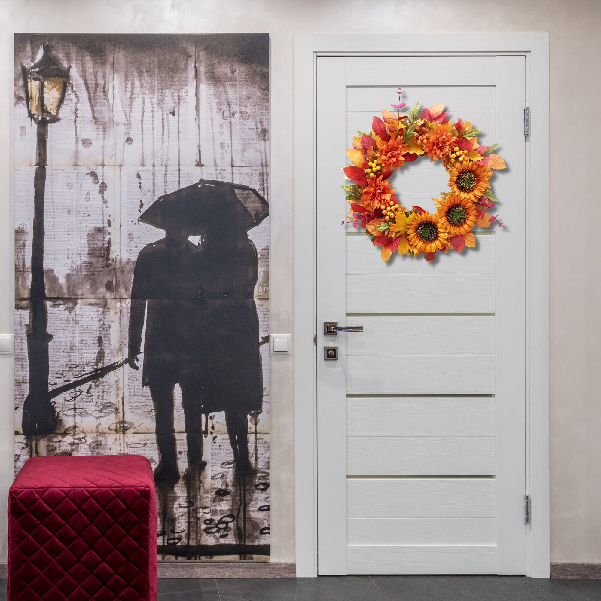 TOKCARE Fall Wreaths for Front Door,20 Inch Sunflower Wreath Fall Decorations for Home Decor Autumn Thanksgiving Halloween Indoo