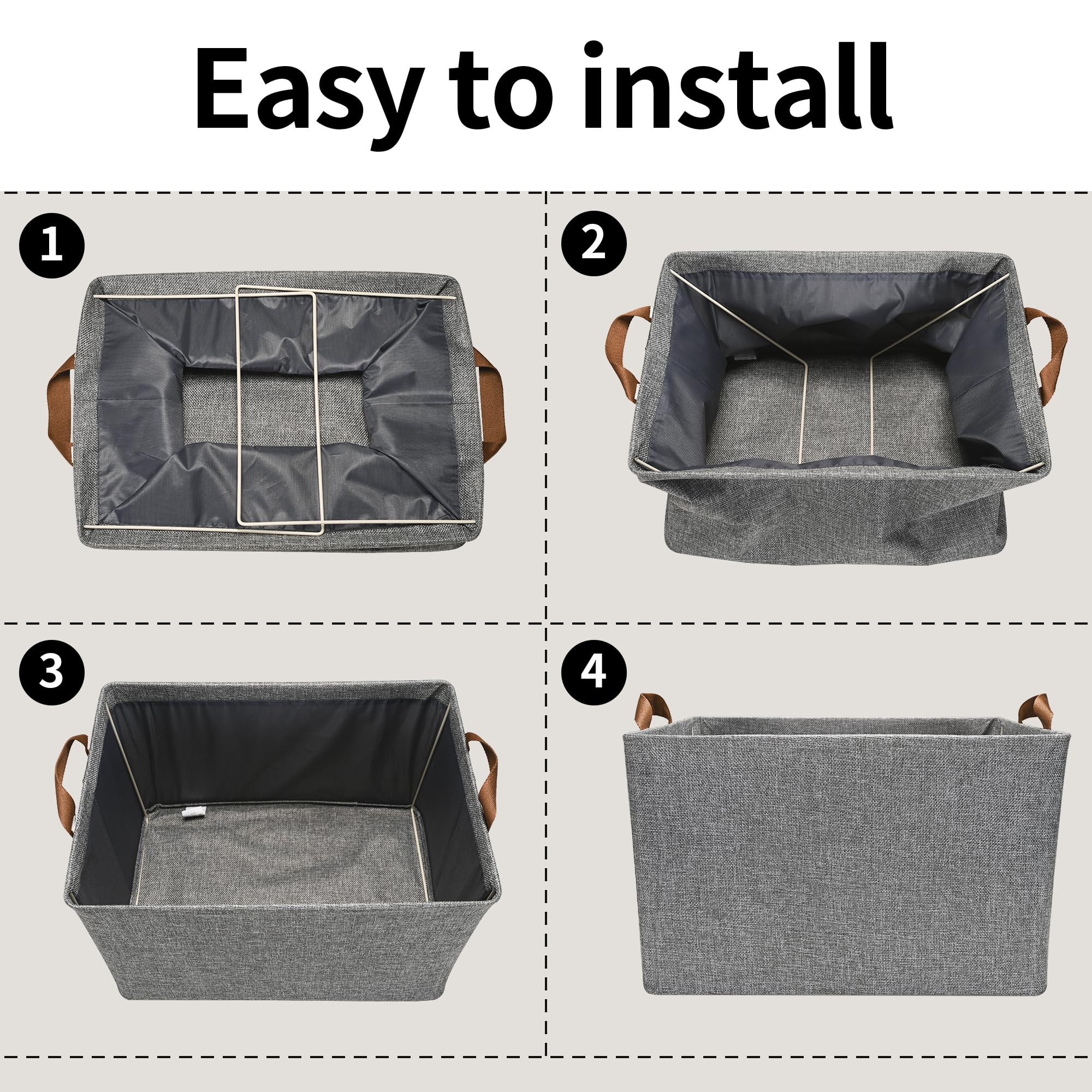 GRANNY SAYS Storage Baskets for Closet  Extra Large Storage Bins with Metal Frame  Canvas Storage Baskets  Gray Clothing Storage Containers for Dorm Children Room Hallway  4-Pack