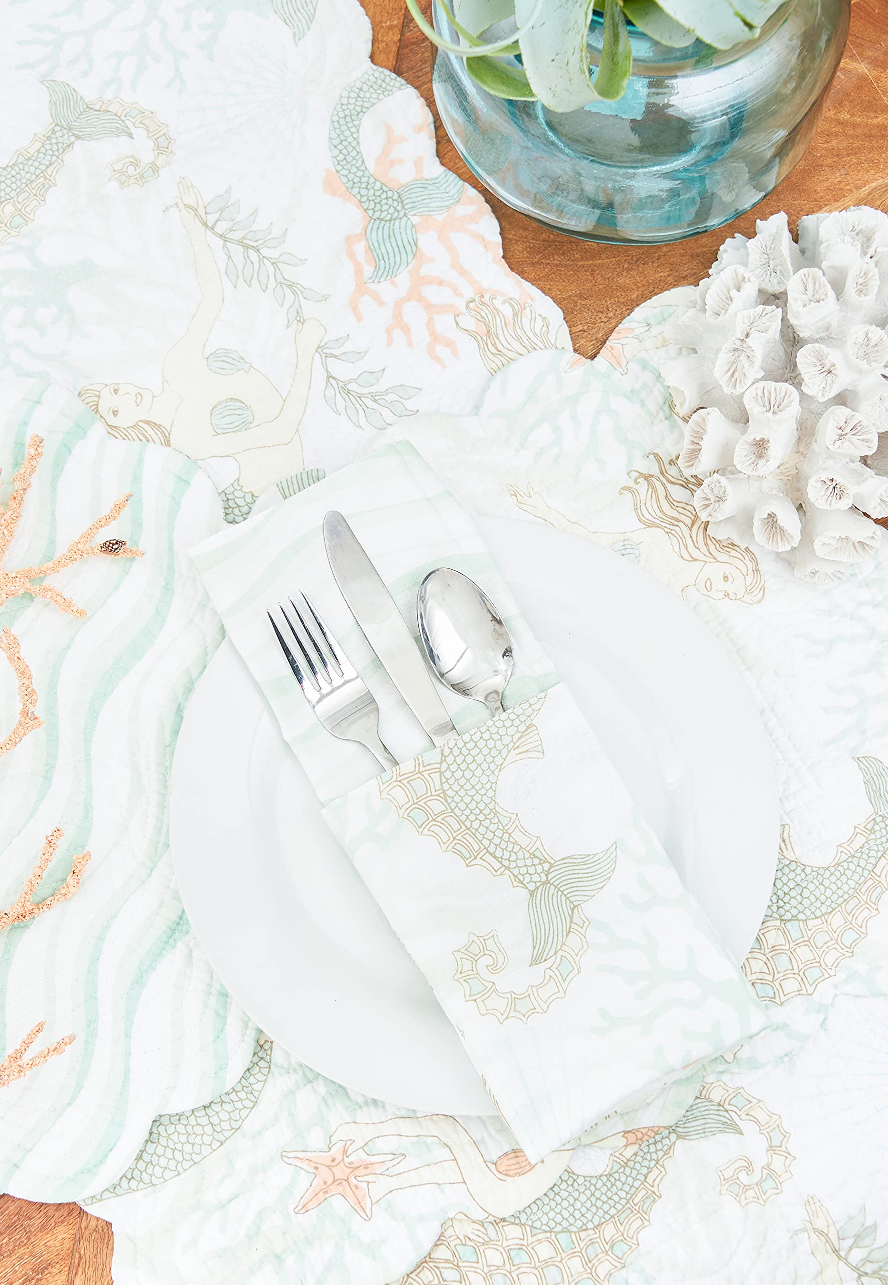 C&F Home Mystic Echoes Rectangle Placemat Set Of 6 Cotton Quilted Coastal Beach Reversible Machine Washable Table Top Table Line