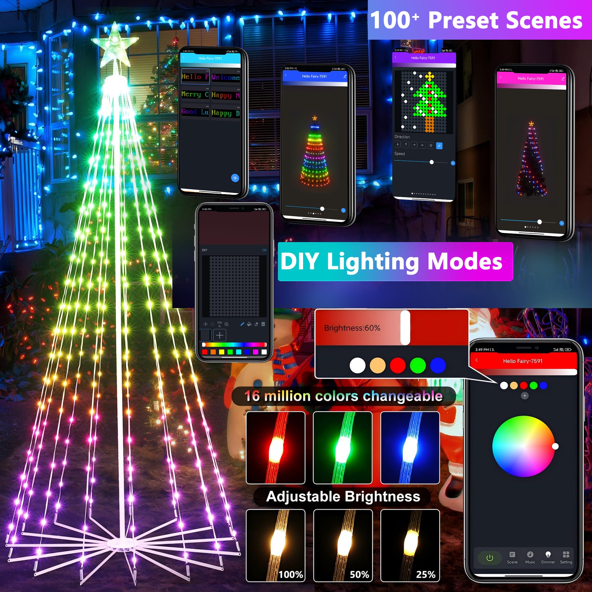 Joomer Christmas Tree Star Lights,7FT 295LED Smart Color Changing Lights with Remote Timer Music Sync Bluetooth App Controlled R