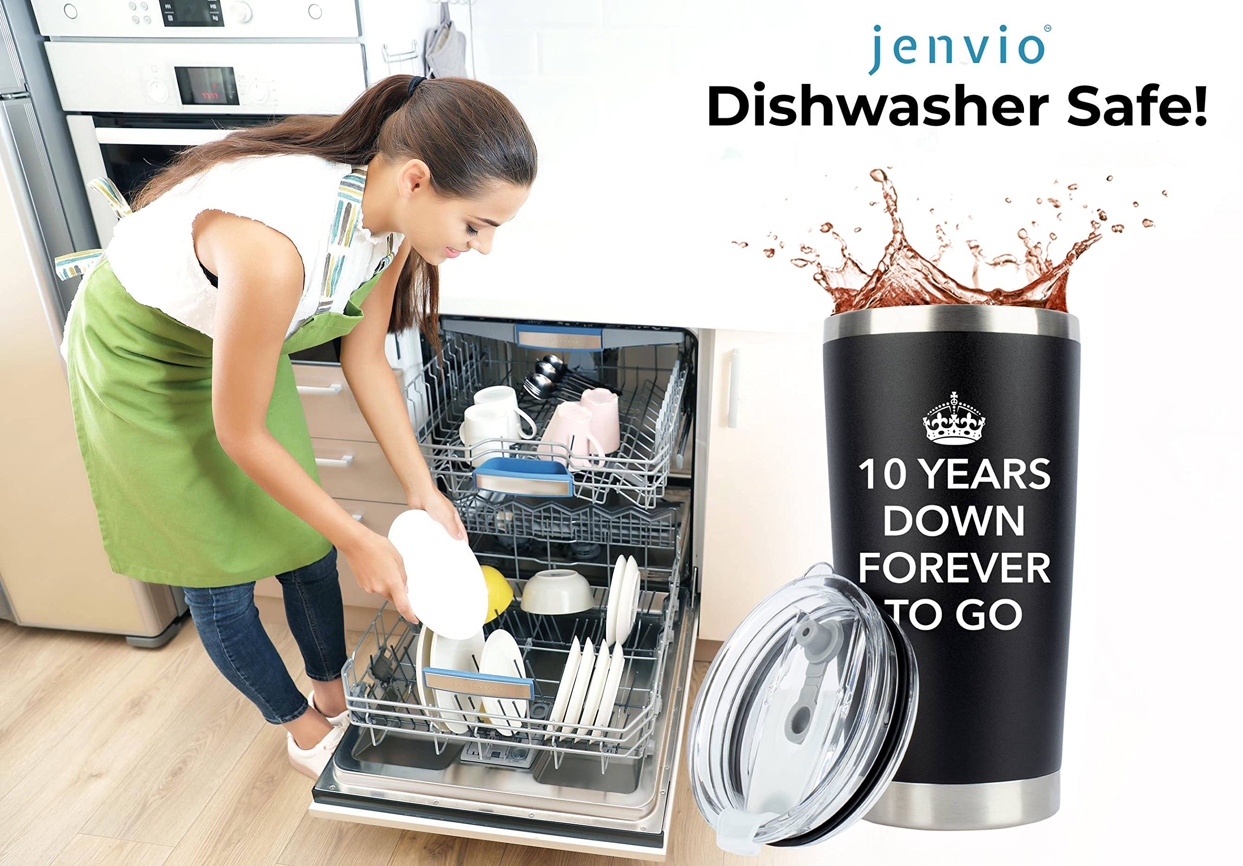 Jenvio 10 Year Anniversary For Him | 20Oz Steel Travel Tumbler/Mug For Coffee Or Cold Drinks | 10Th Tenth Best Wedding Cup Gifts