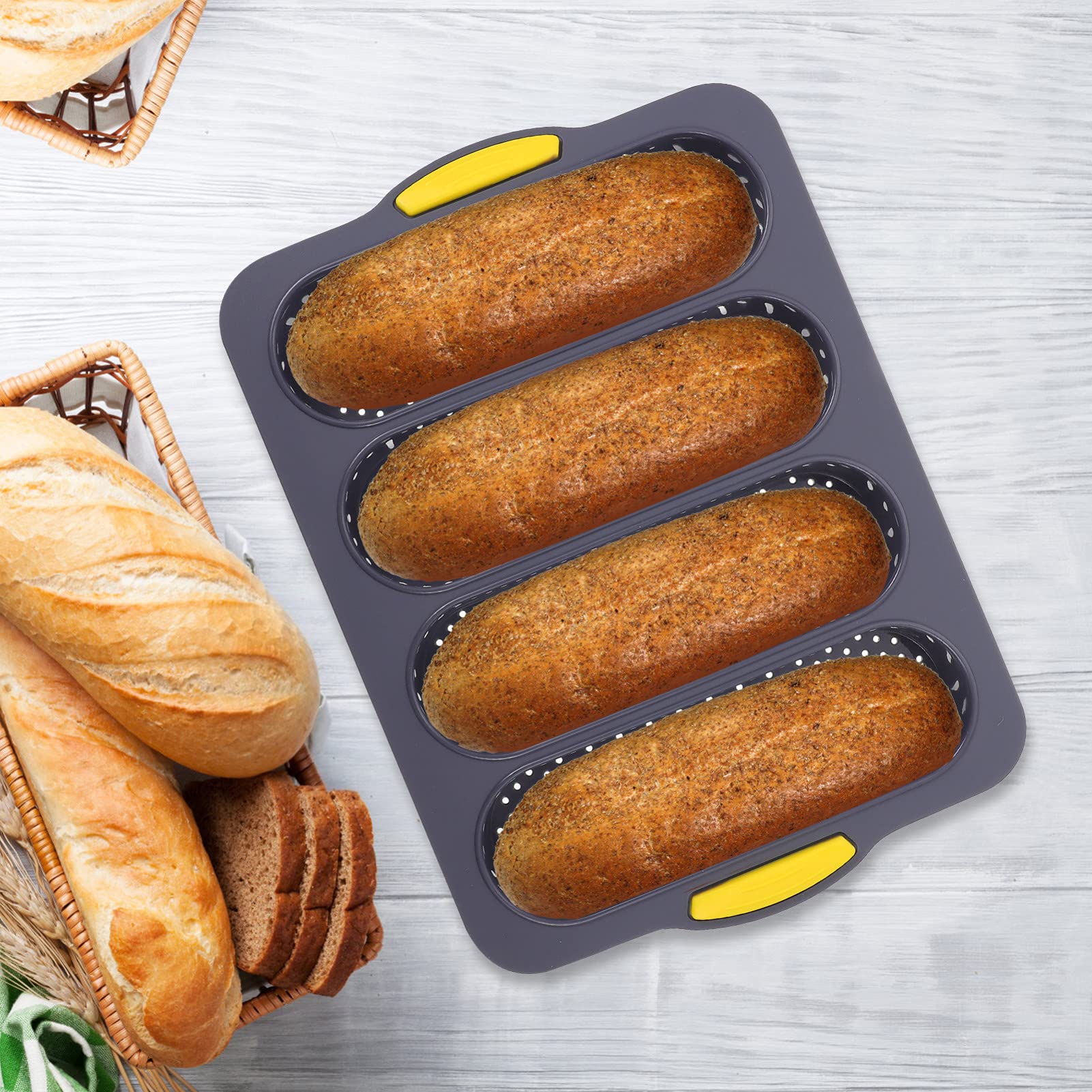 Silicone Baguette Pan 4 Wave Non Stick French Toast Bread Baking Tray Bake Mold Perforated Silicone Molds Loaf Pan Sandwich Baki