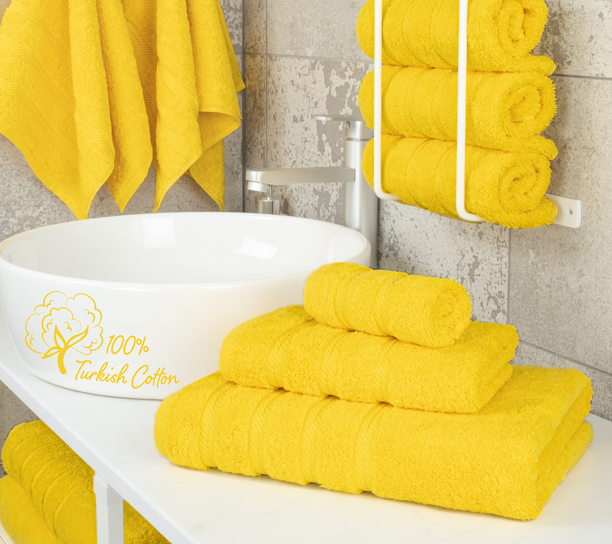 American Soft Linen Luxury 3 Piece Towel Sets  1 Bath Towel 1 Hand Towel 1 Washcloth  100% Turkish Cotton Towels for Bathroom  Yellow Towel Set