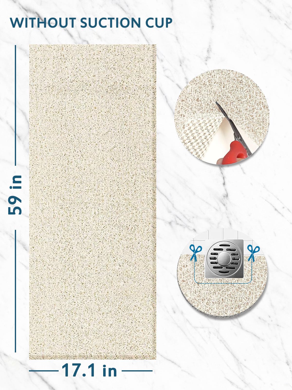 Extra Large Shower Mats Non Slip, 17.1  59 Inch, Pvc Loofah Bathroom Mats, Loofah Mats For Shower And Bathroom, Quick Drying, Be