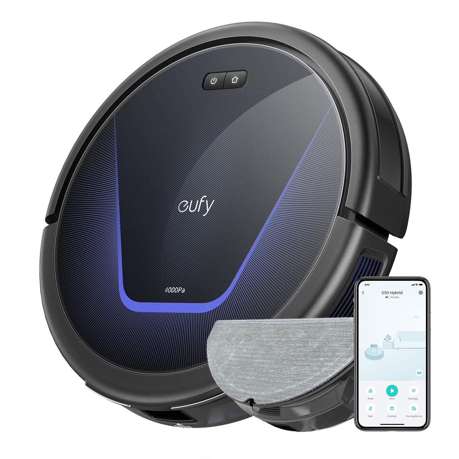 Eufy G50 Hybrid Robot Vacuum With Mop, 4,000 Pa Strong Suction, Dynamic Navigation, Pro-Detangle Comb, Roller Brush, Ideal For P