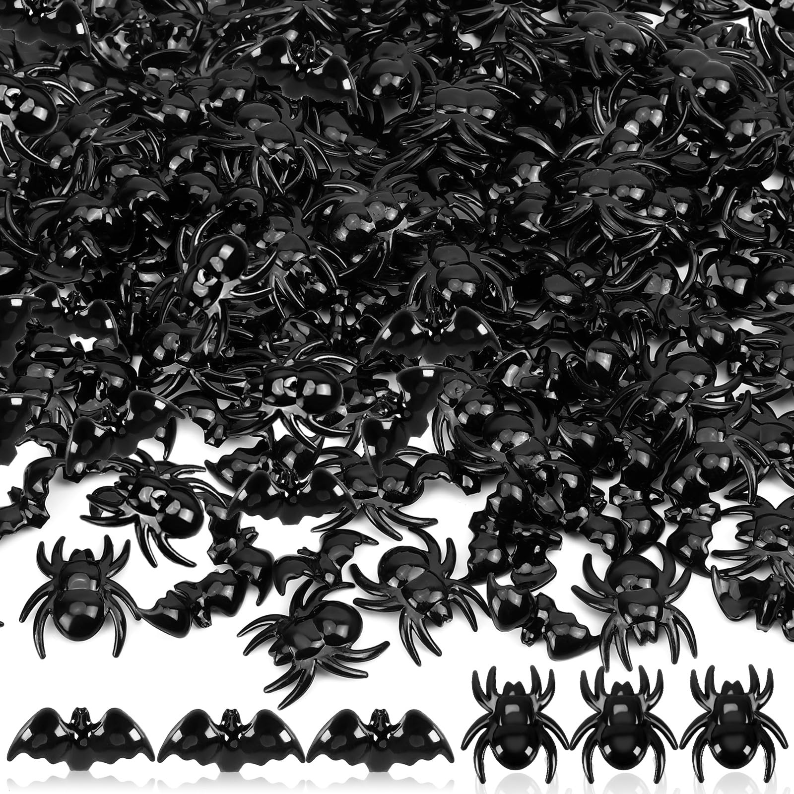 BOARDFEB 240Pcs Black Bats Spiders Acrylic Ornaments, Mini 3D Bat Spider Halloween Vase Filler Table Scatters for Scrapbooking D