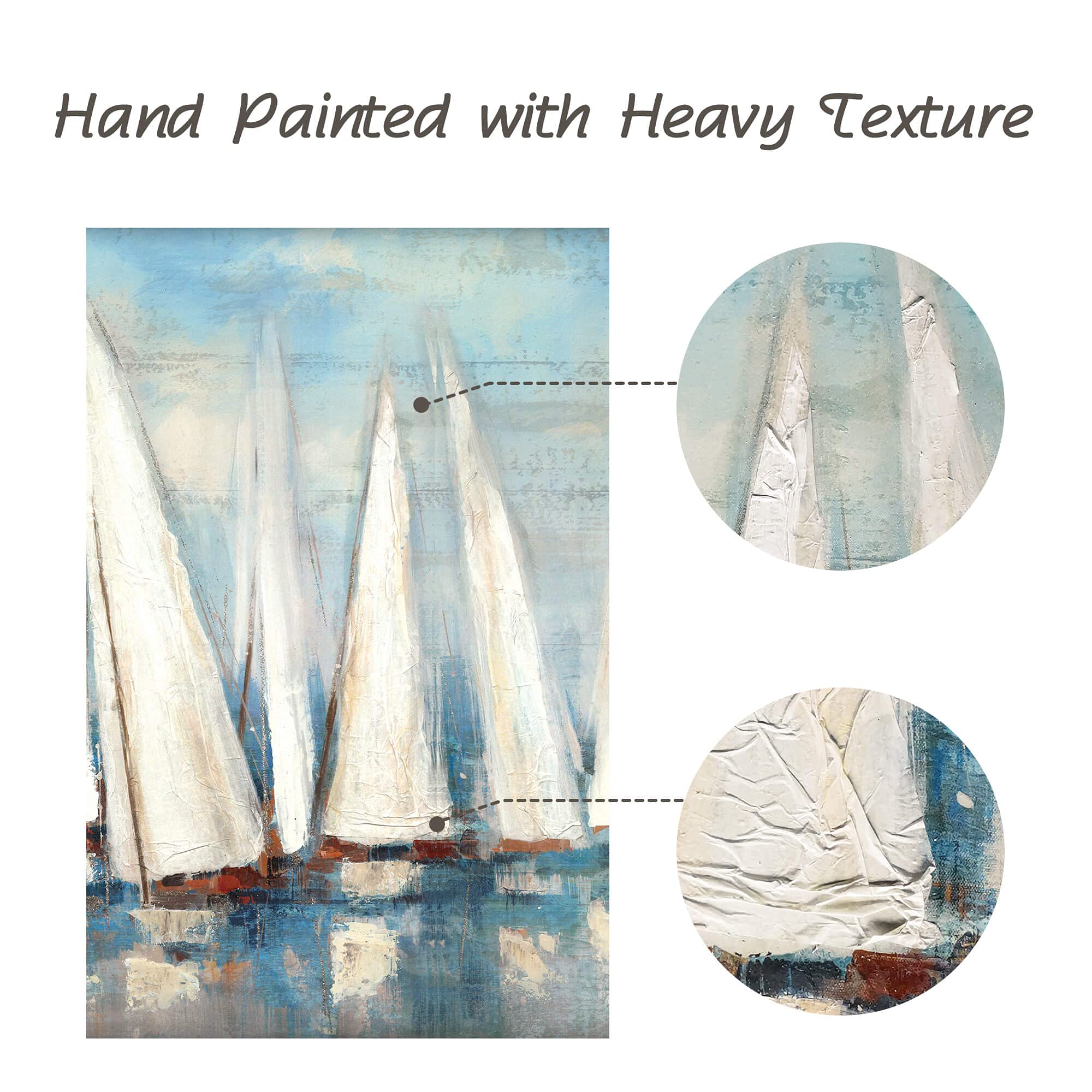 Seascape Framed Painting Wall Art: Abstract Ocean Artwork Coastal Picture Sailboat Prints On Wood In Modern Style For Home Decor