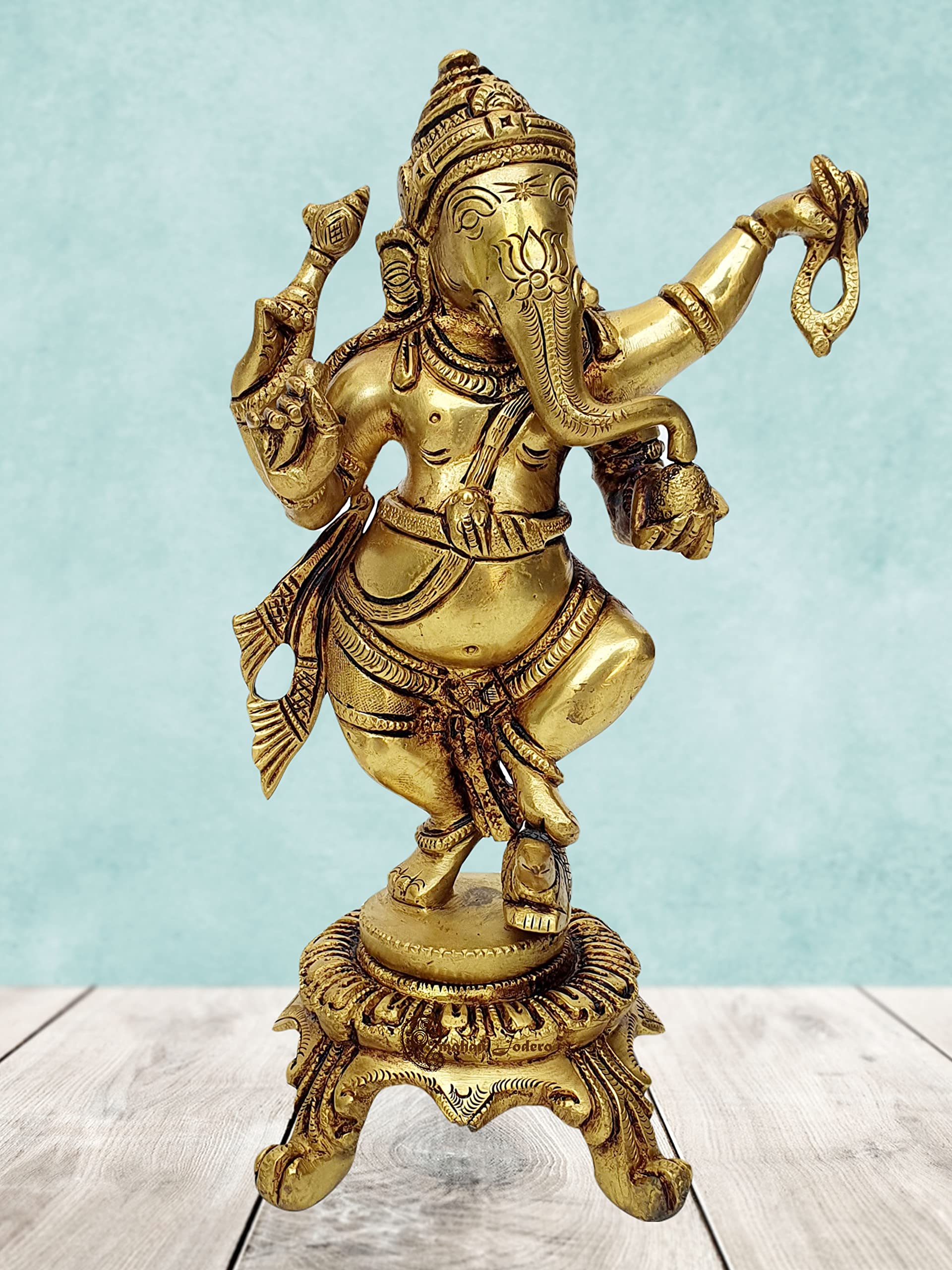 Mohan Jodero Brass Elegant Lord Dancing Ganesha Ganpati Golden Finished