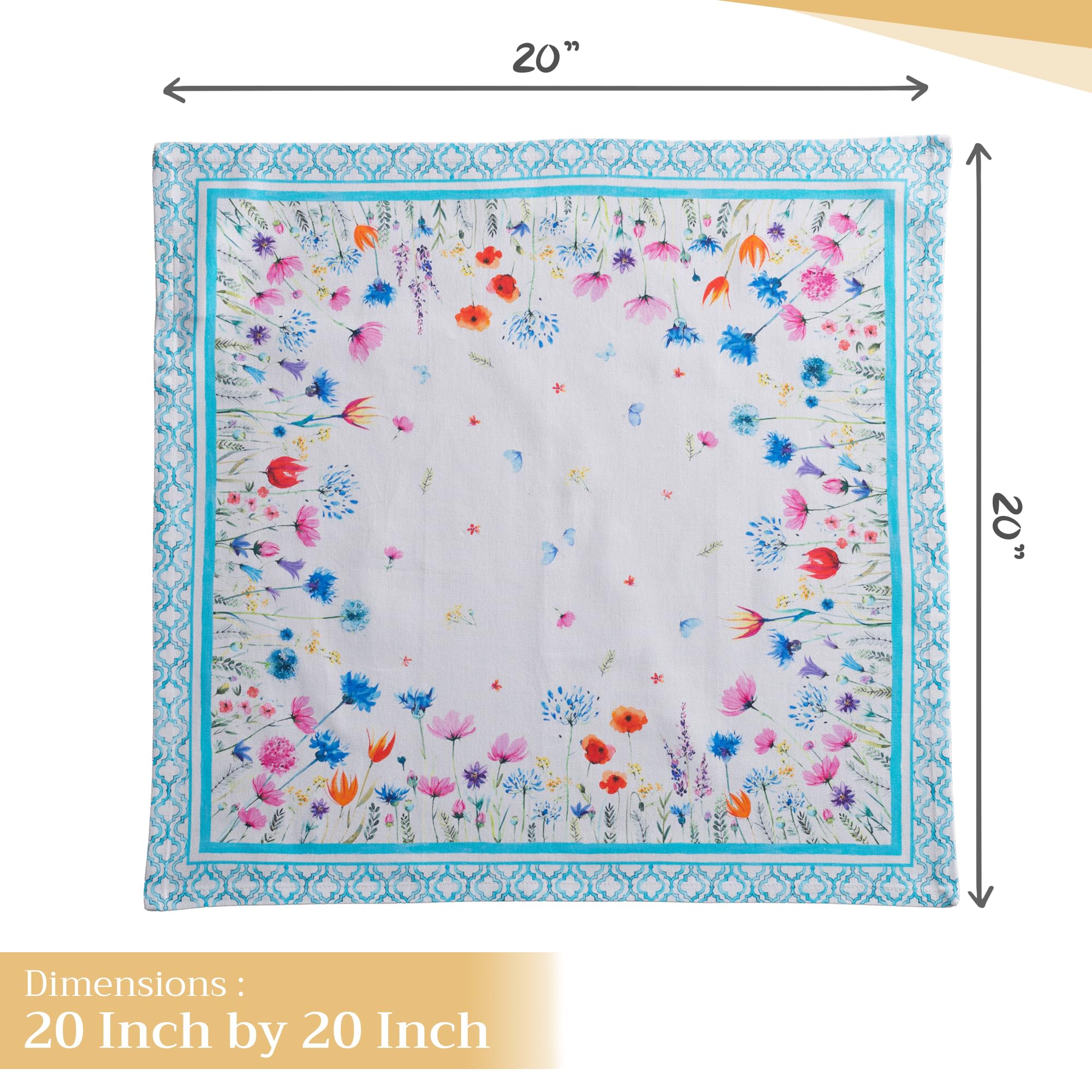 Maison d' Hermine Napkins 100% Cotton Set of 4 Decorative Cloth Napkin Washable Dinner Napkins for Gifts  Holiday  Dinner  Wedding & Dining  Flower in The Field - Spring/Summer (20?x20?)