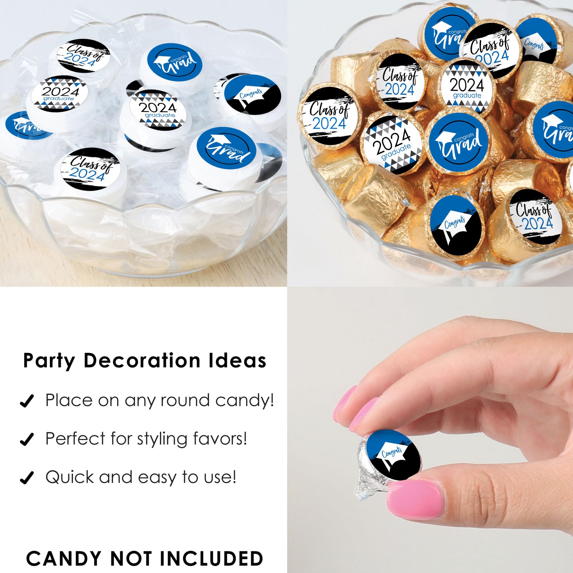 Big Dot Of Happiness Blue Grad - Best Is Yet To Come - 2024 Royal Blue Graduation Party Small Round Candy Stickers - Party Favor