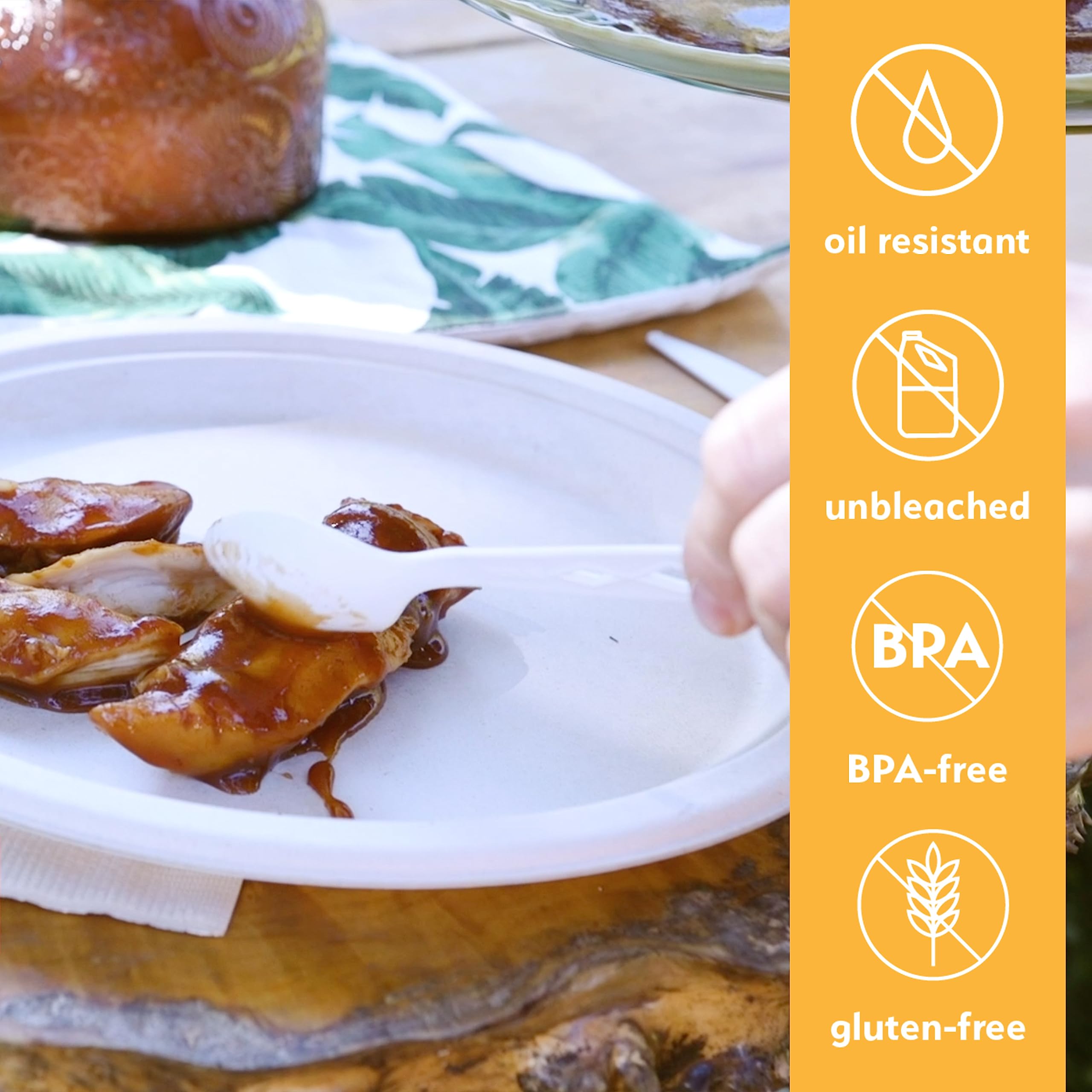 100% Compostable Disposable Paper Plates Bulk [10'' 50 Pack], Bamboo Plates, Eco Friendly, Biodegradable, Sturdy Large Dinner Pa