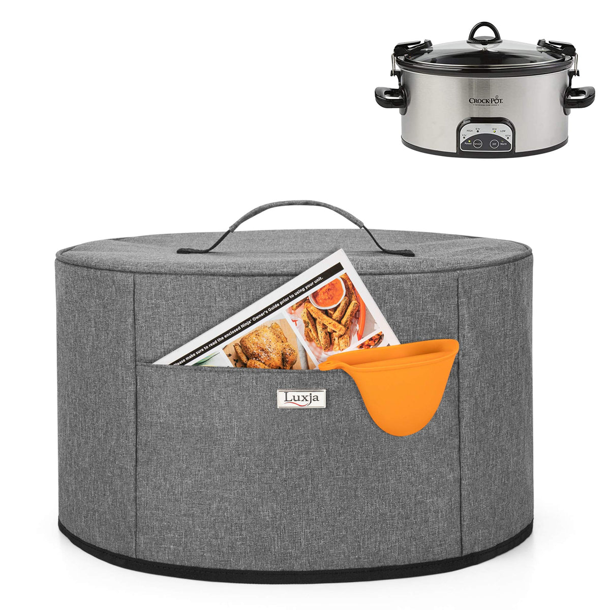 Luxja Slow Cooker Cover (Aluminum Foil Lining), Slow Cooker Dust Cover Fits Most 6-8 Quart Oval Slow Cooker, Gray