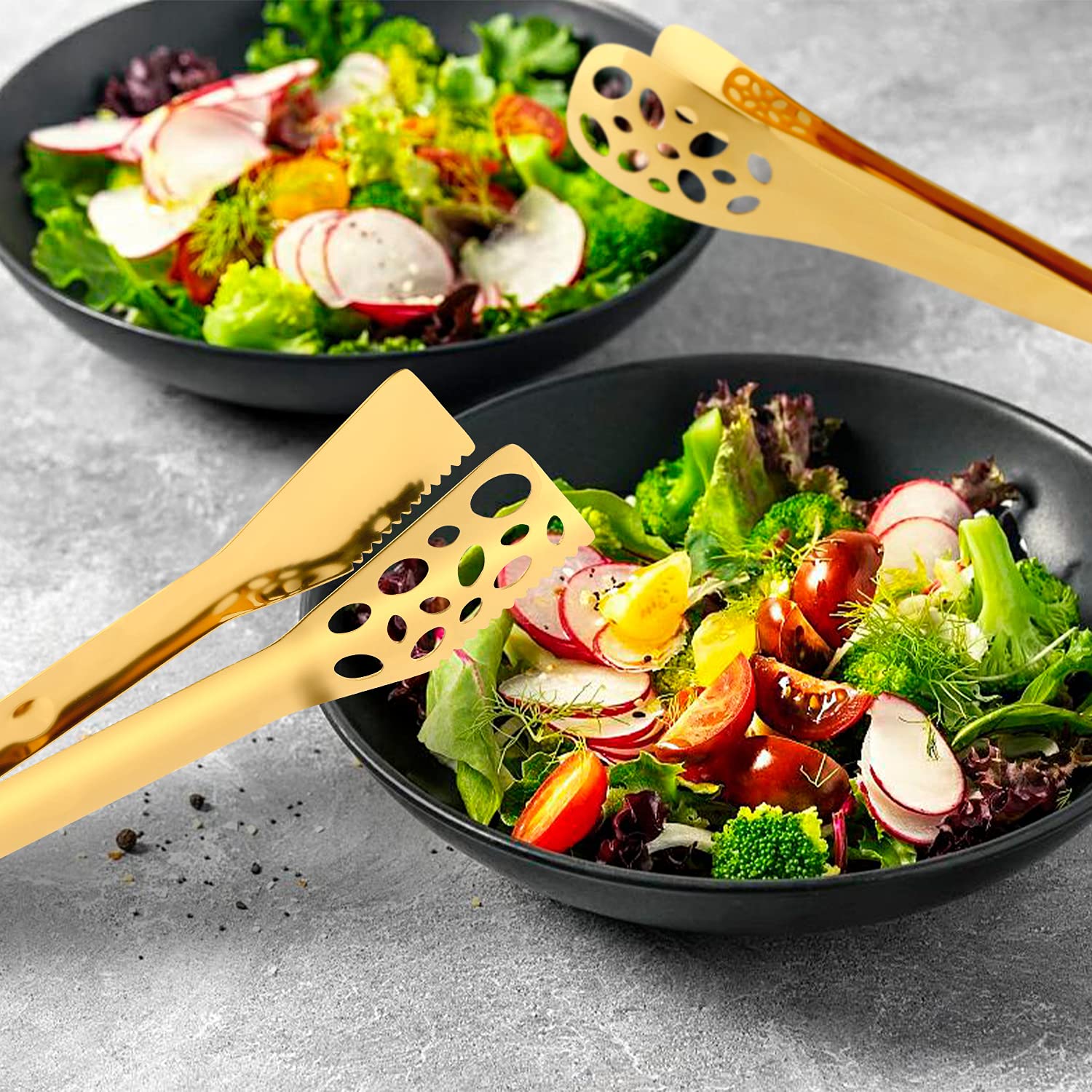 Iaxsee 2 Pack Kitchen Tongs For Cooking 10 Inch Stainless Steel Gold Salad Tongs Bbq Grill Tongs Heavy Duty Metal Tongs Heat Res
