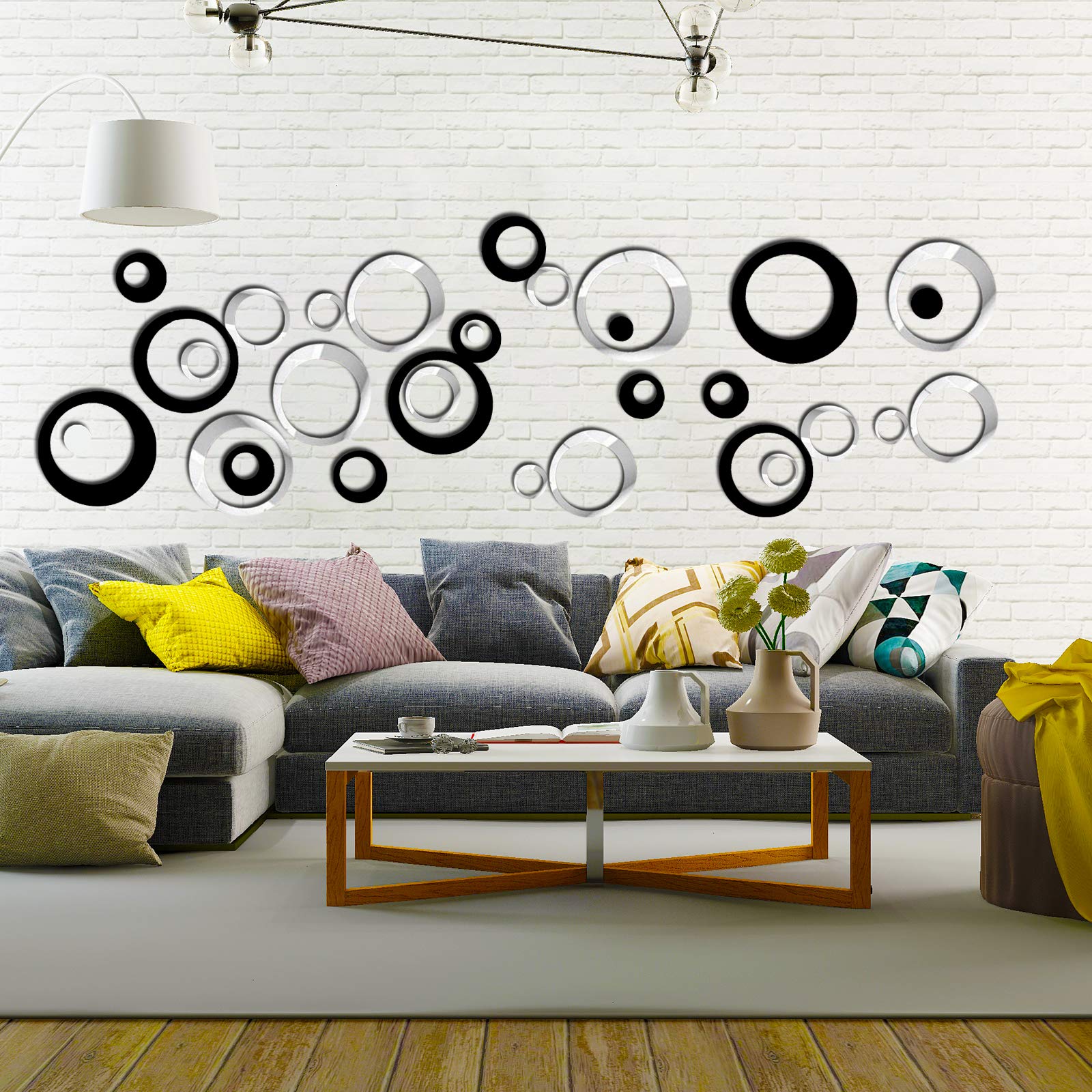 24 Pcs Round Acrylic Mirror Stickers Wall Decor Decals, Removable Diy Self-Adhesive Circle Wall Art Decals Home Decor For Living