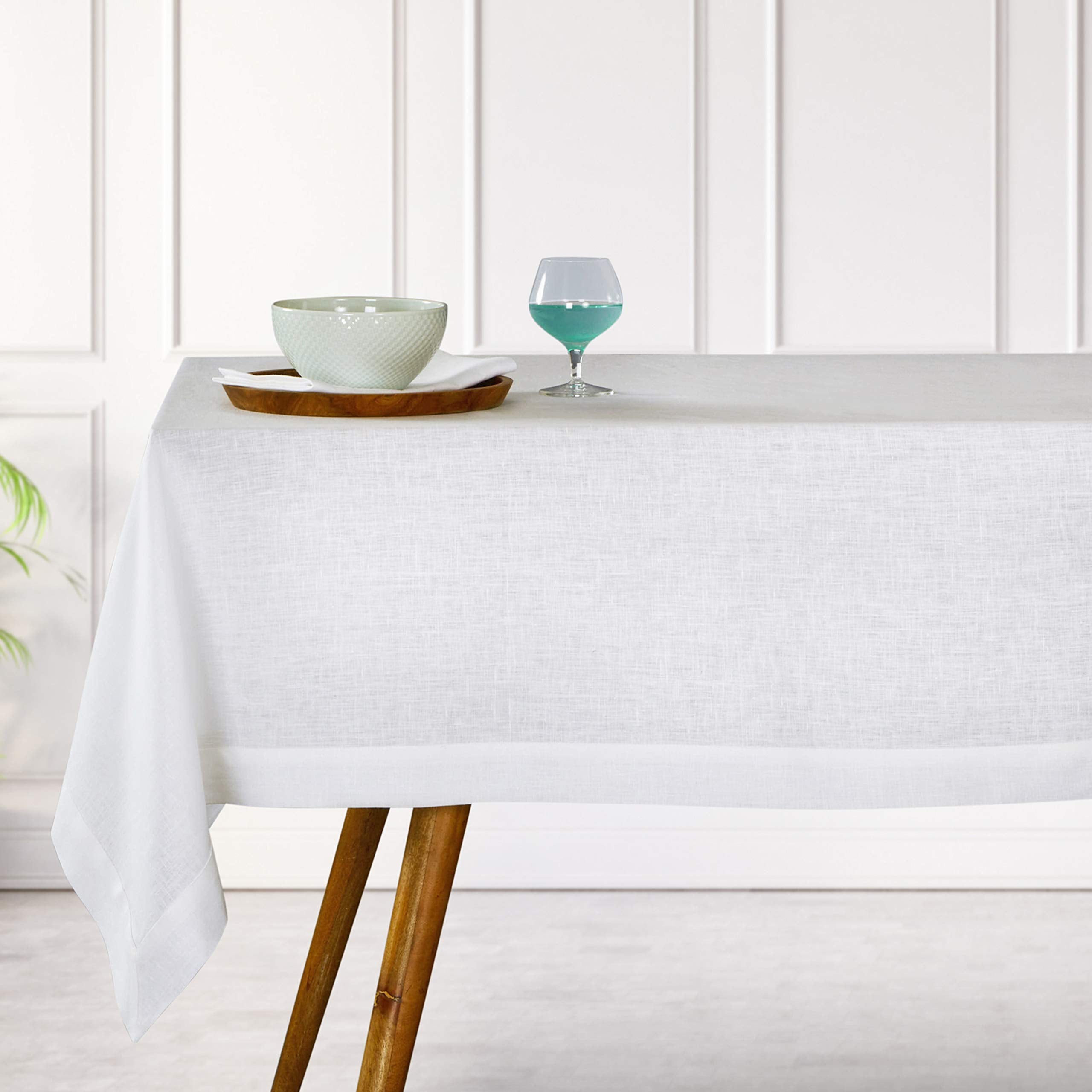 D'Moksha White Tablecloth 60 X 90 Inch, Pure Linen Tablecloth 90 Inches Long, Christmas Tablecloth, Rectangle Tablecloth For Fal