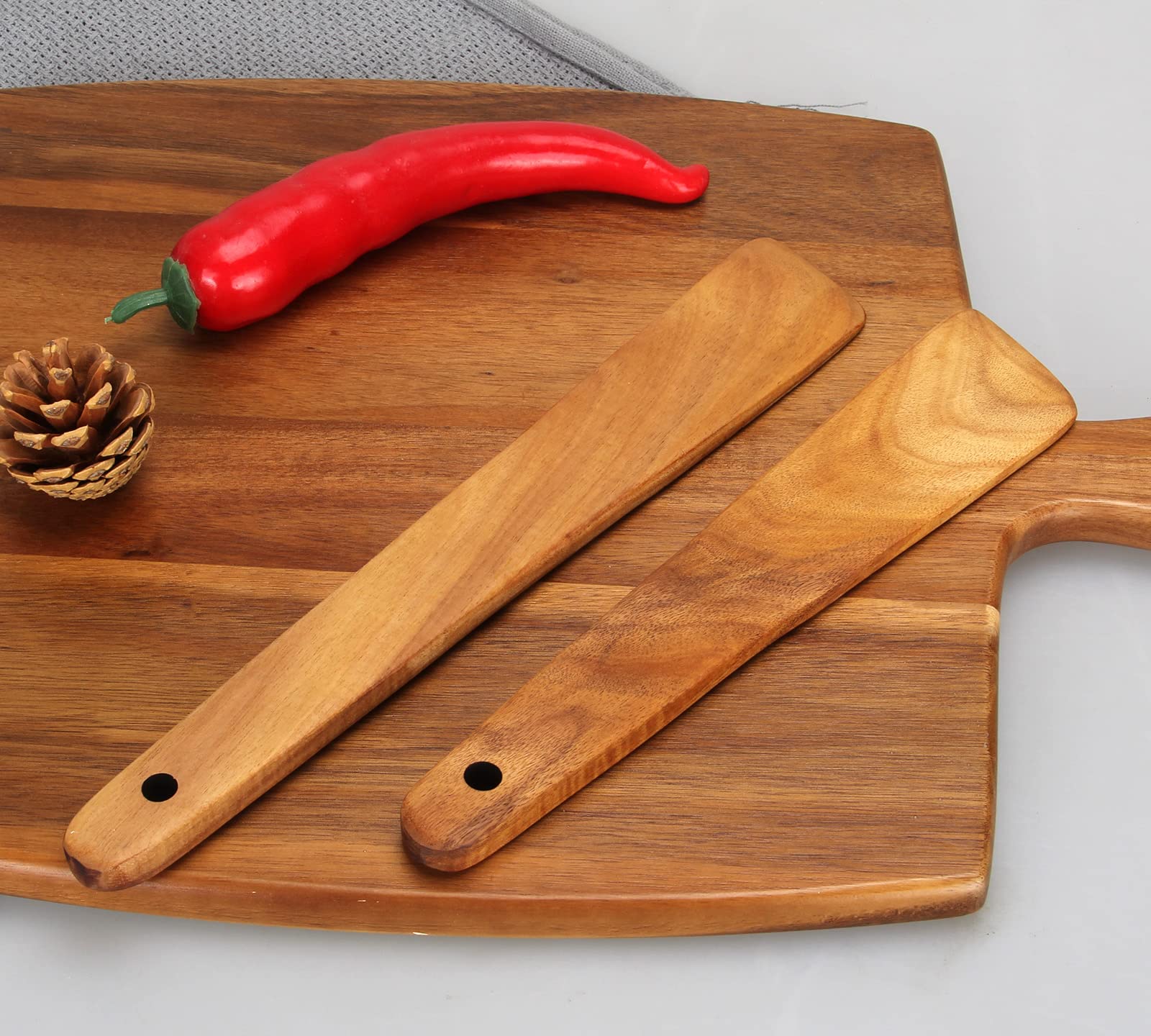 2 Pcs Teak Wooden Spatula Set Flat Kitchen Turner Spatula Best Wood Spatula For Cooking Baking Spatula Non Stick Kitchen Utensil
