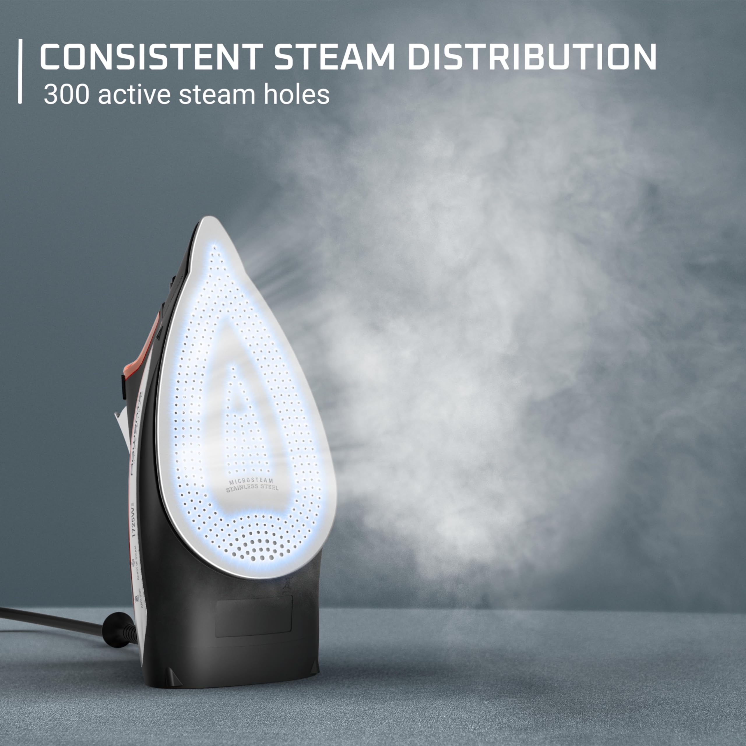 Rowenta, Iron, Access Stainless Steel Soleplate Steam Iron For Clothes, 300 Microsteam Holes, 1700 Watts, Lightweight, Auto-Off,