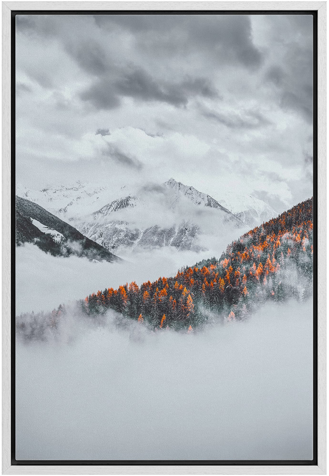 Ashbrook Framed Canvas Print Wall Art Mist Over Autumn Forest Mountains Nature Wilderness Photography Modern Rustic Scenic Multi