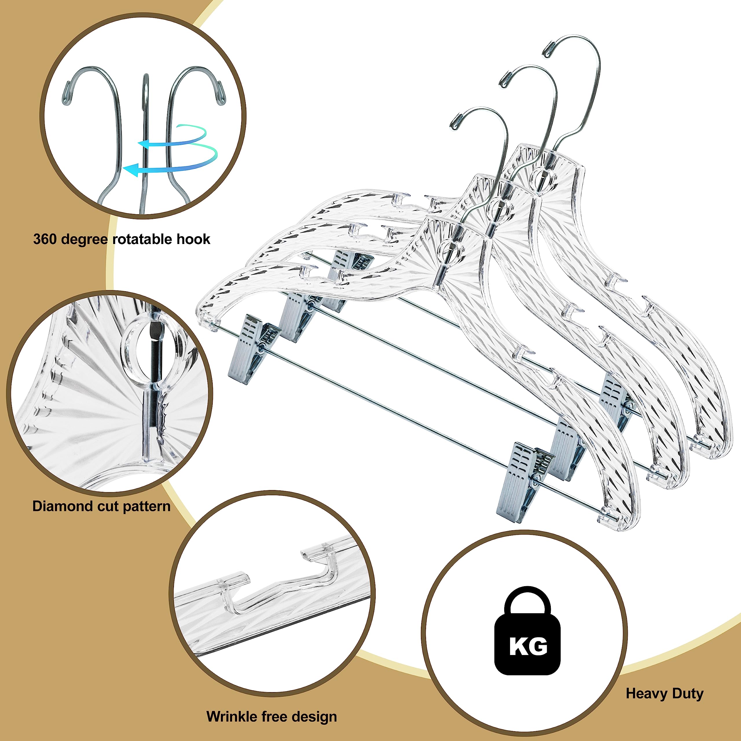 Quality Hangers Clear Plastic Hangers 24 Pack - Crystal Cut Hangers For Clothes - Invisible Dress Hangers For Suits (24, Crystal