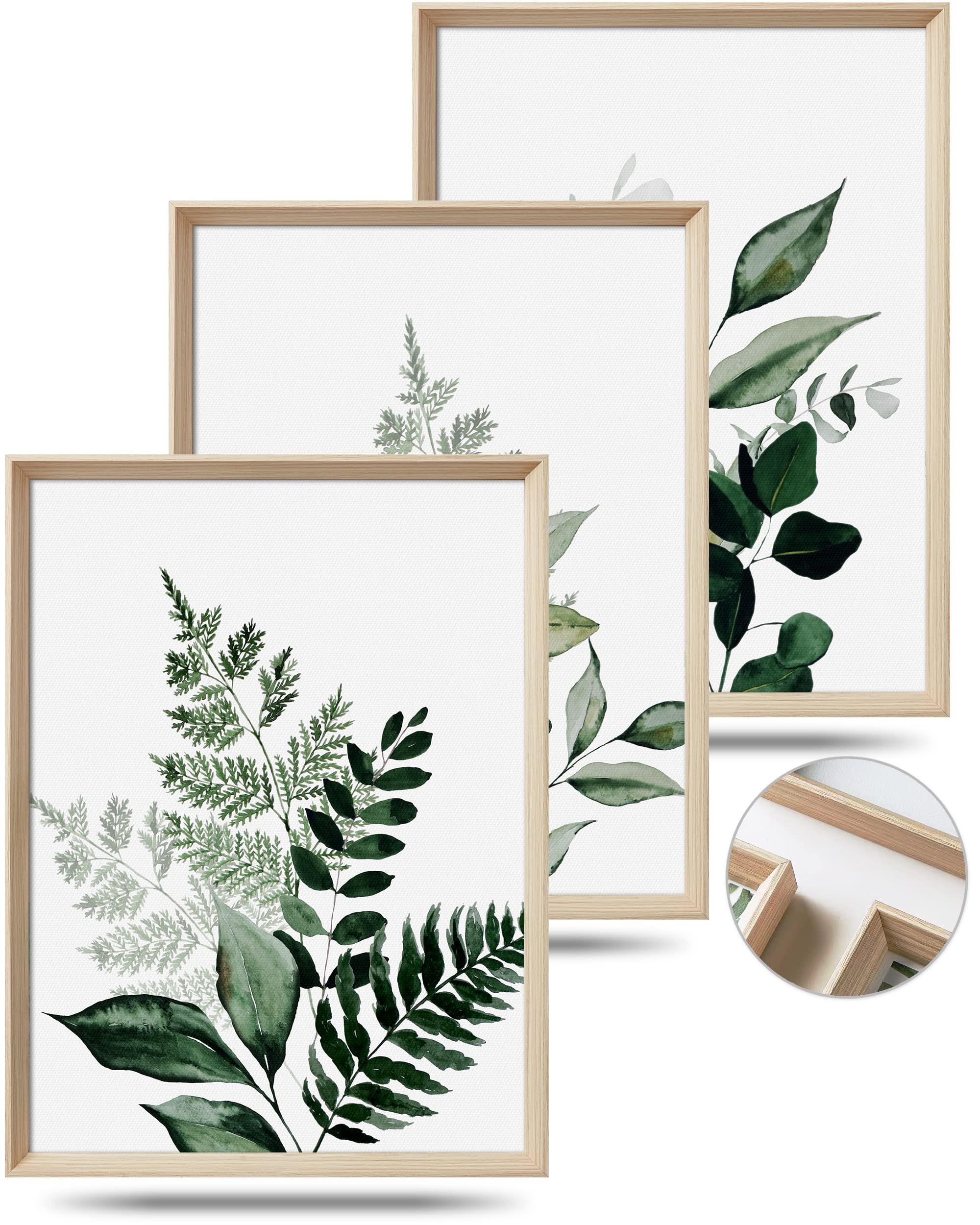 Upwoigh Framed Green Wall Art(No Plexiglass), Olive Leafs Canvas Wall Art,16X12In Botanical Wood Bohemia Sage Wall Decor Prints