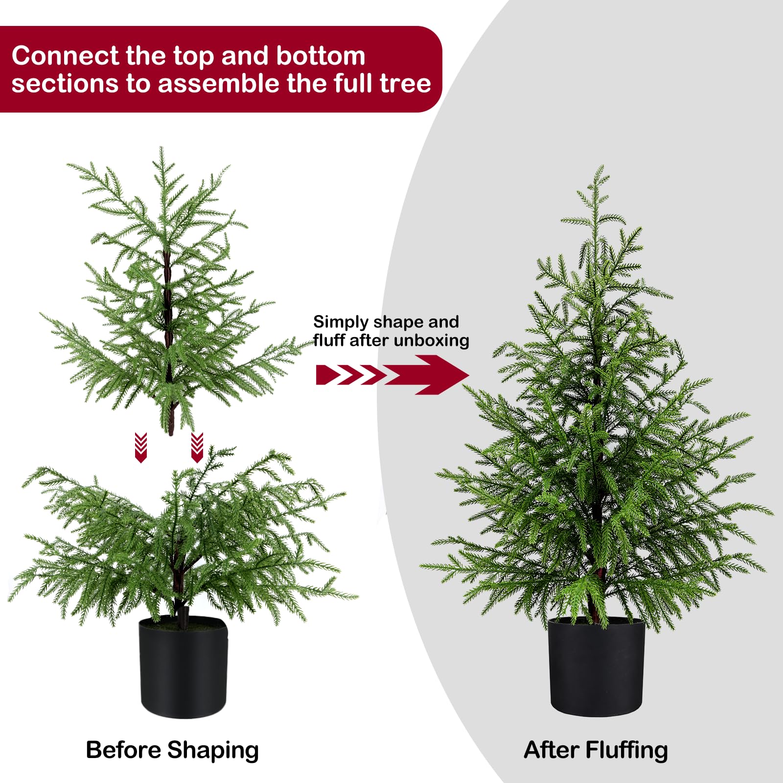 ENVEN Norfolk Pine Christmas Tree Real Touch Faux Tree with Black Pot, Realistic Indoor Holiday Decor fo Christmas Entryway, Liv