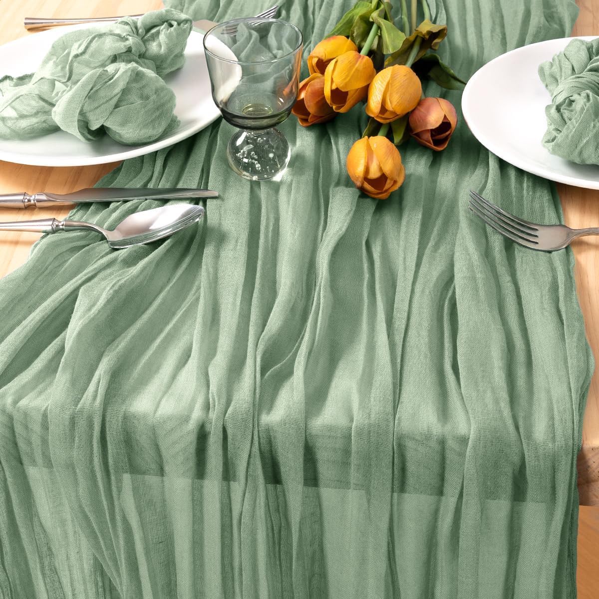 Mlmc St. Patrick'S Day Sage Green Cheesecloth Table Runner 10Ft Rustic Gauze Cheese Cloth Table Runner 35X120 Inches For Spring