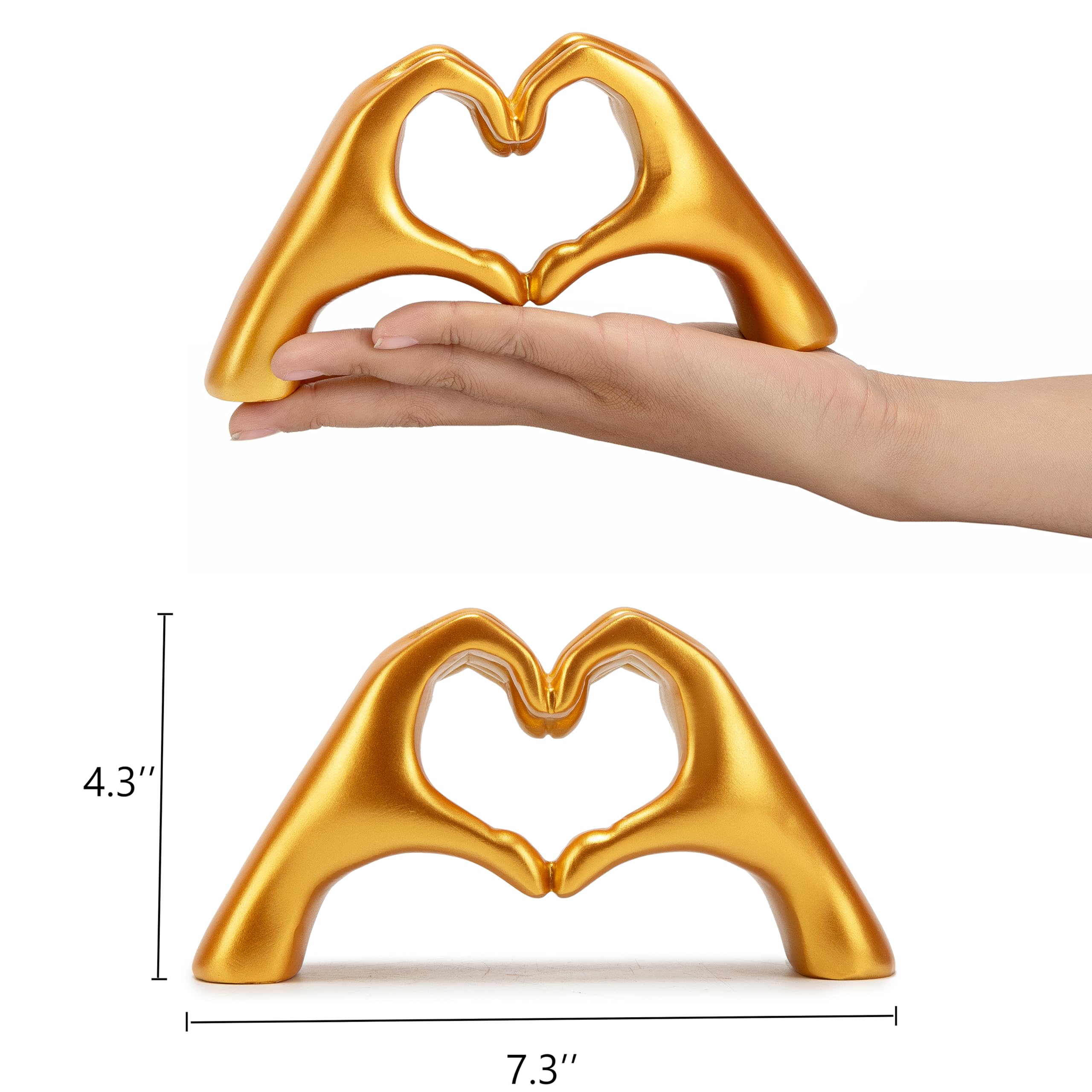 FANTESTICRYAN Medium Heart Hands Statues Gold Hand Love Sculpture Decorative Home Decor Ornaments for Living Room, Wedding, Bedr