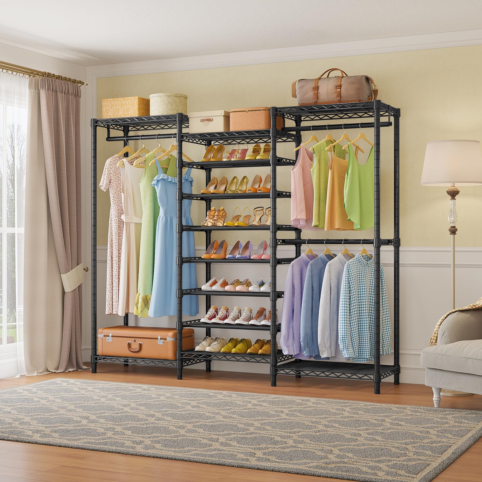 Vipek S3 Heavy Duty Garment Rack Freestanding Clothes Rack Closet Storage Organizer Large Wardrobe With 6-Tier Shoe Rack, Hangin