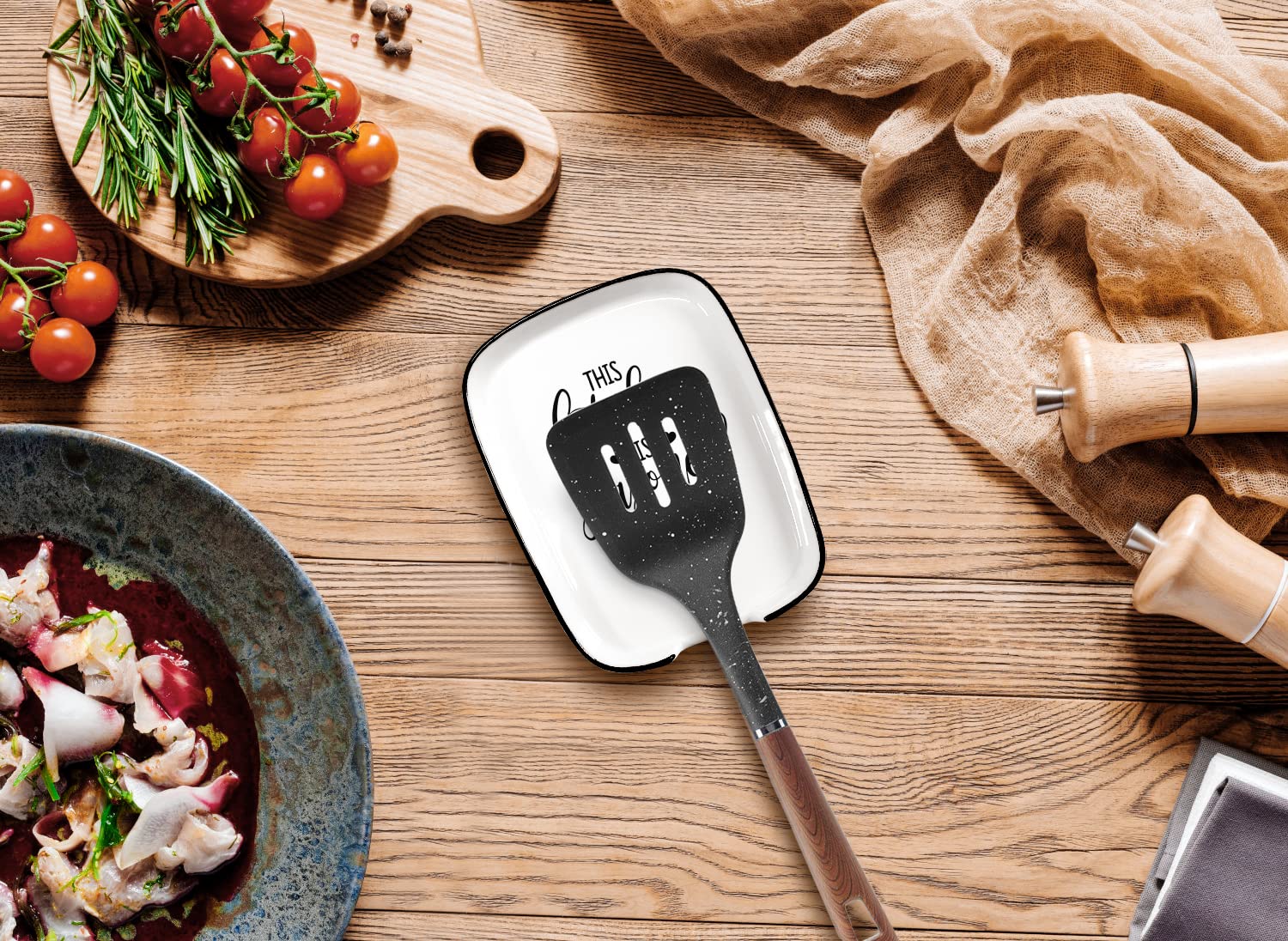 KBWUZ Ceramic Spoon Rest for Kitchens Stove Top Counter, Funny This Kitchen is Seasoned with Love White Spoon Holders for Chef,
