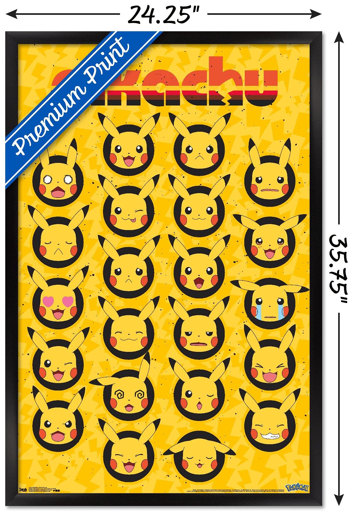 Trends International Pok  Mon - Pikachu Faces Wall Poster, 22.375'' X 34'', Black Framed Version
