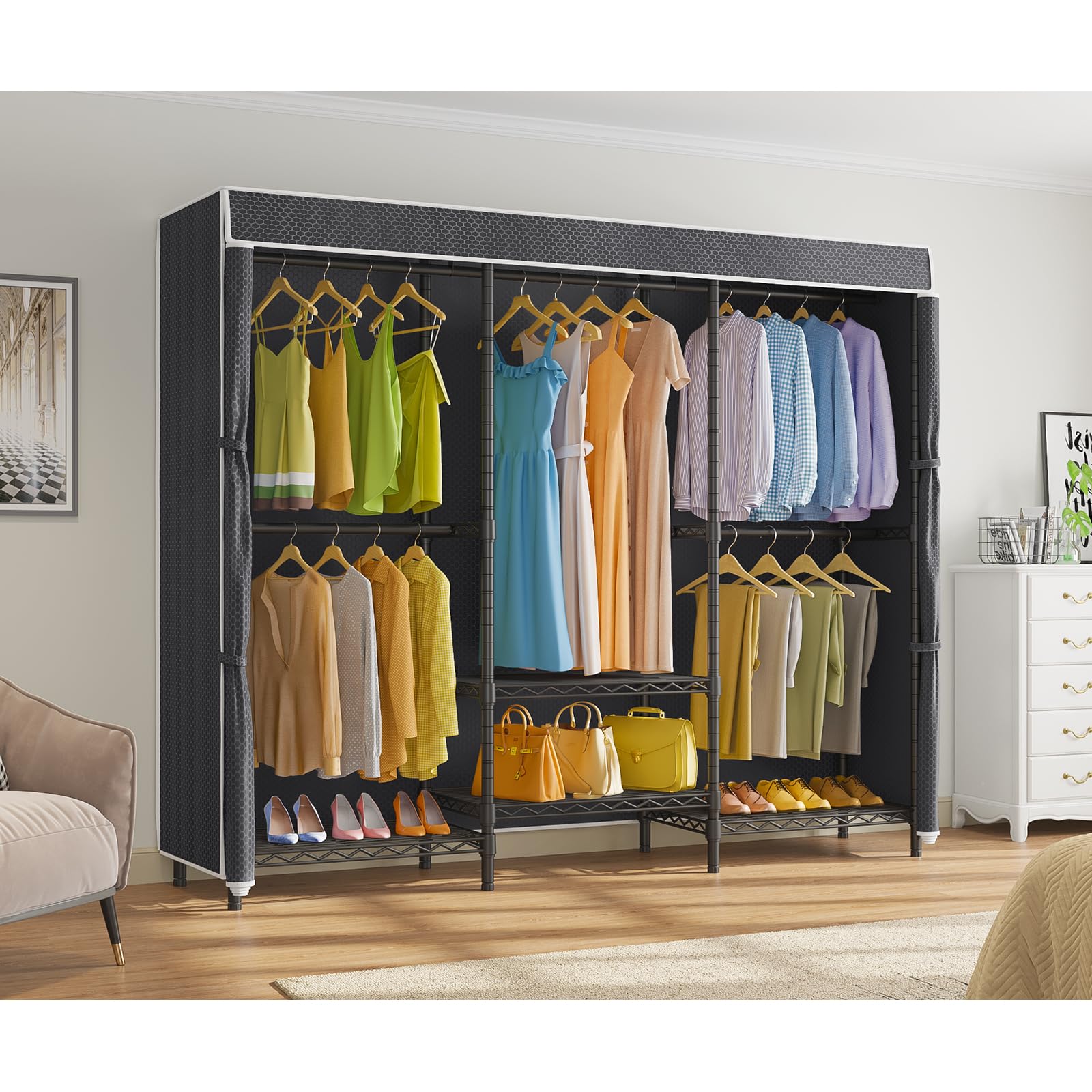 Vipek V5C Se Garment Rack Wardrobe Closet, Heavy Duty Clothes Rack With Adjustable Shelves And Black Upgraded Polyester Cover, B
