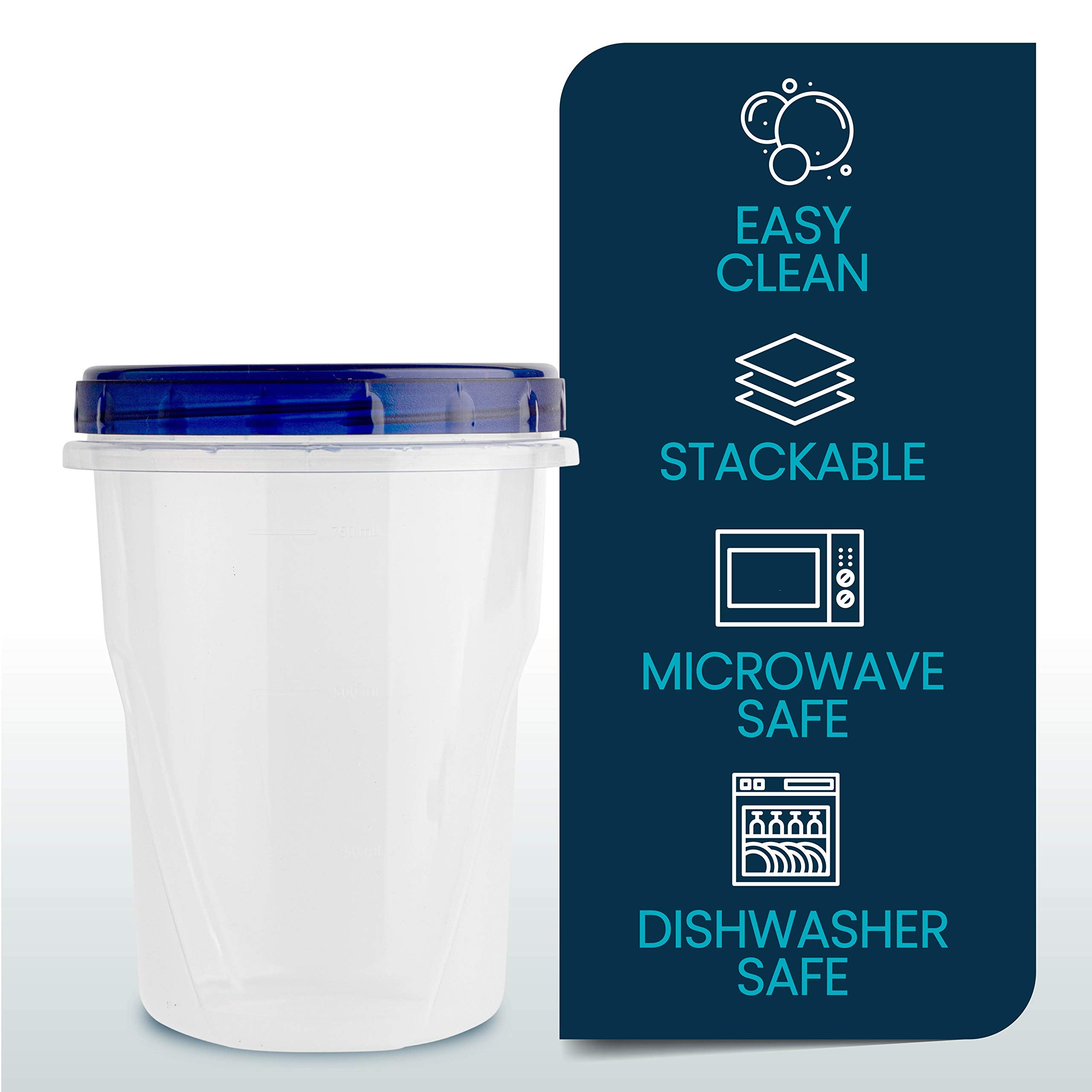 Plasticpro 32 Oz 72 Pack Twist Top Deli Containers Clear Bottom With Blue Top Twist On Lids Reusable, Stackable, Food Storage Fr