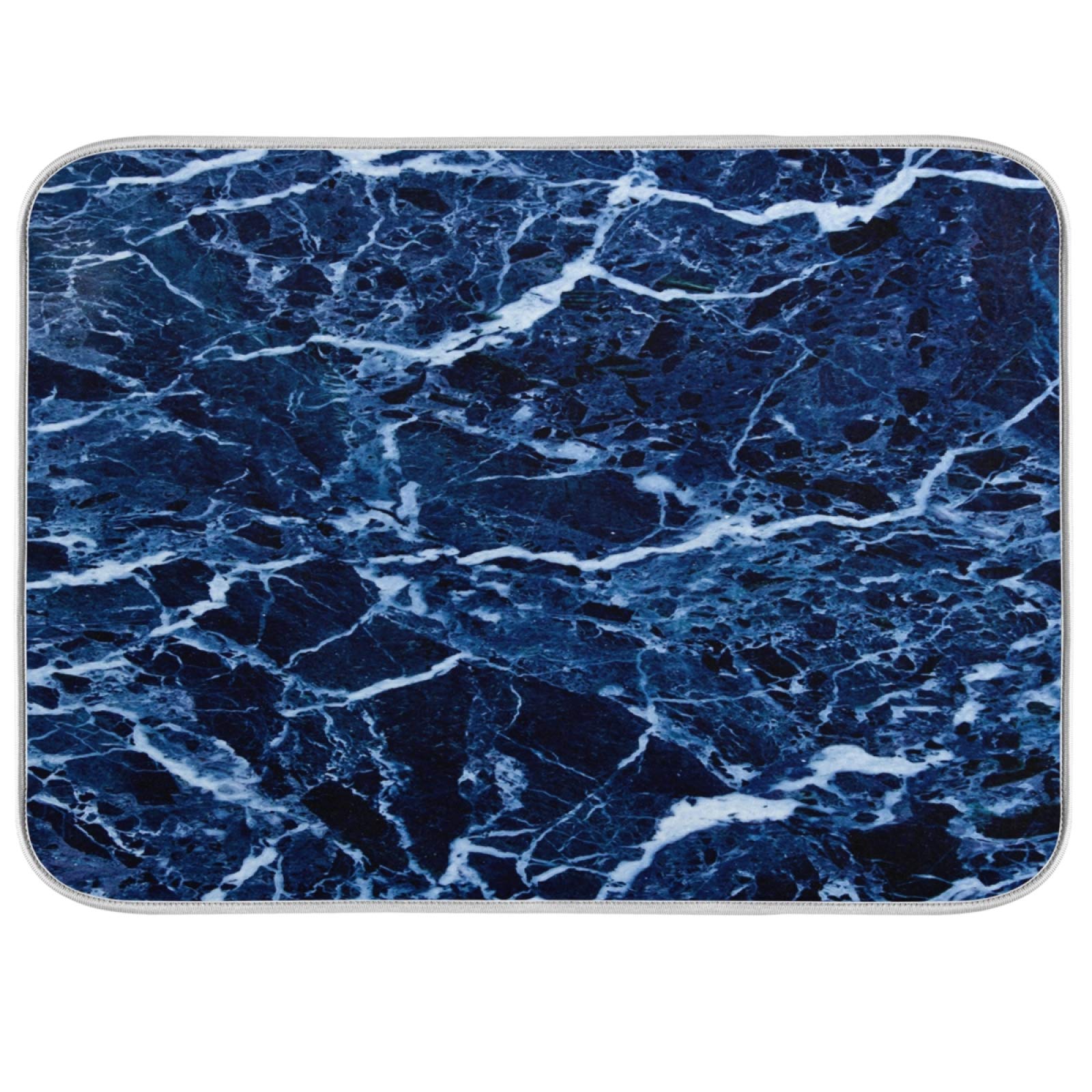 Super Absorbent Dish Drying Mat, Microfiber Fast-Drying Dish Mat, 24 '' X 18, Kitchen Dish Drying Pad, Navy Blue Marble